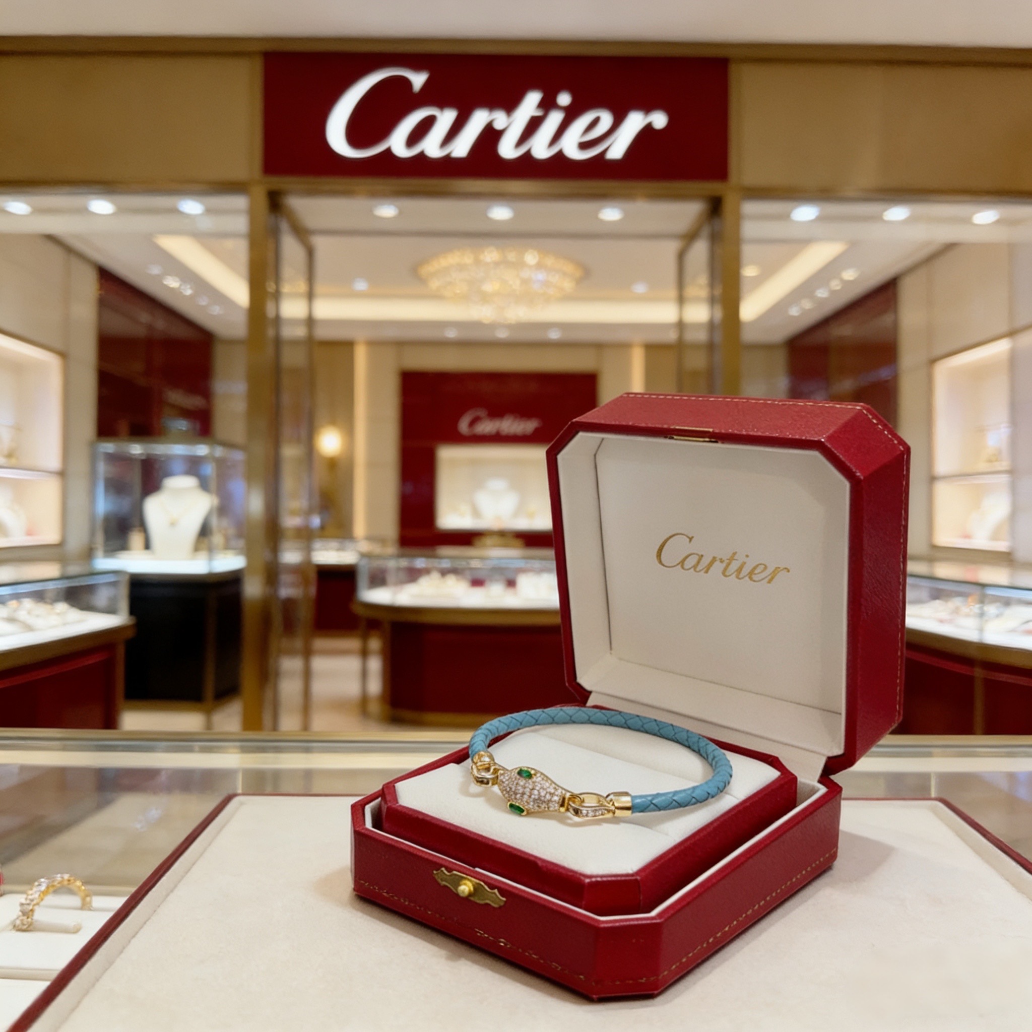 卡地亚蛇头镶钻皮绳手镯 高端定制版本 镶嵌钻工艺 V金材质 经典而时尚风格 用凌厉线条重构爱情美学！打破