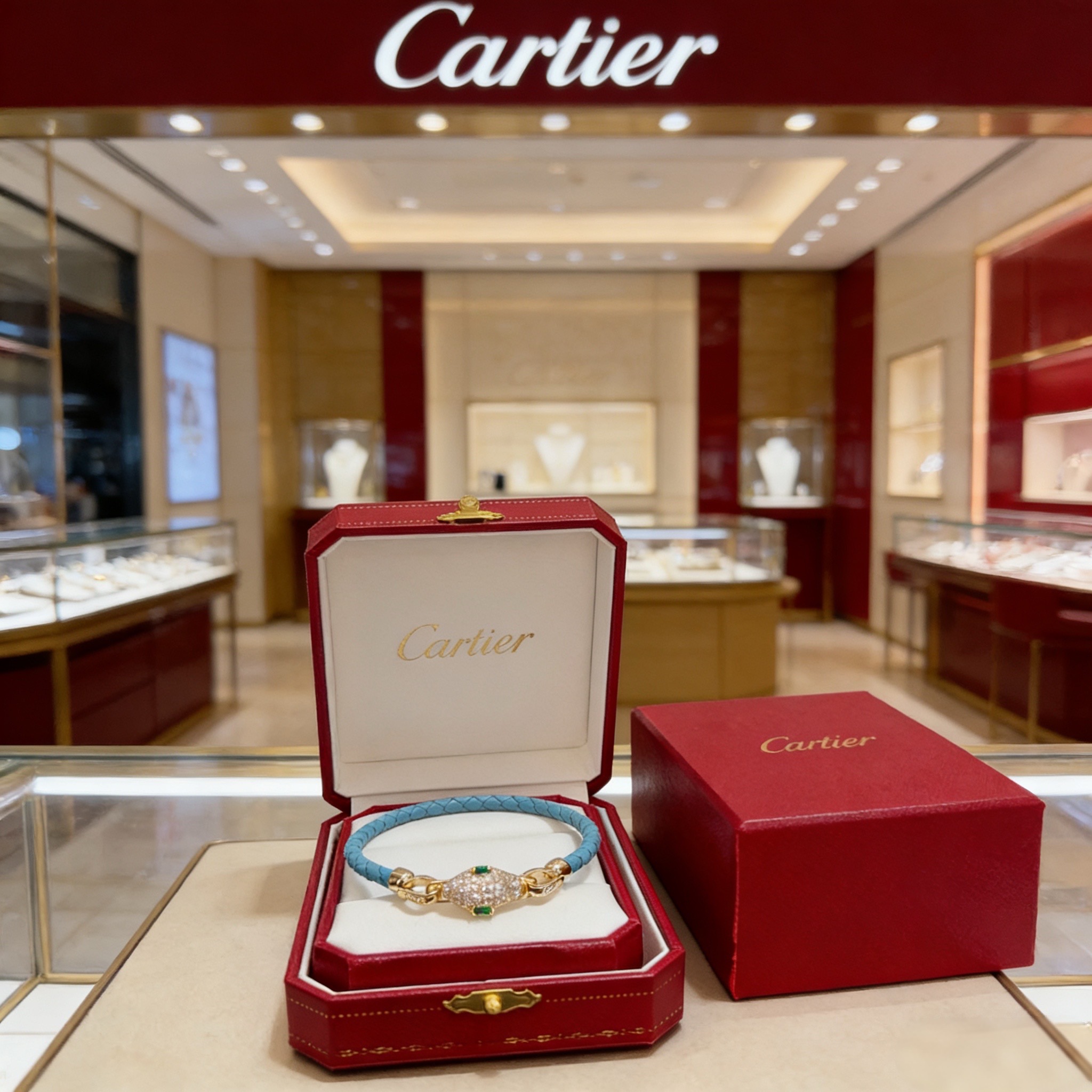 卡地亚蛇头镶钻皮绳手镯 高端定制版本 镶嵌钻工艺 V金材质 经典而时尚风格 用凌厉线条重构爱情美学！打破