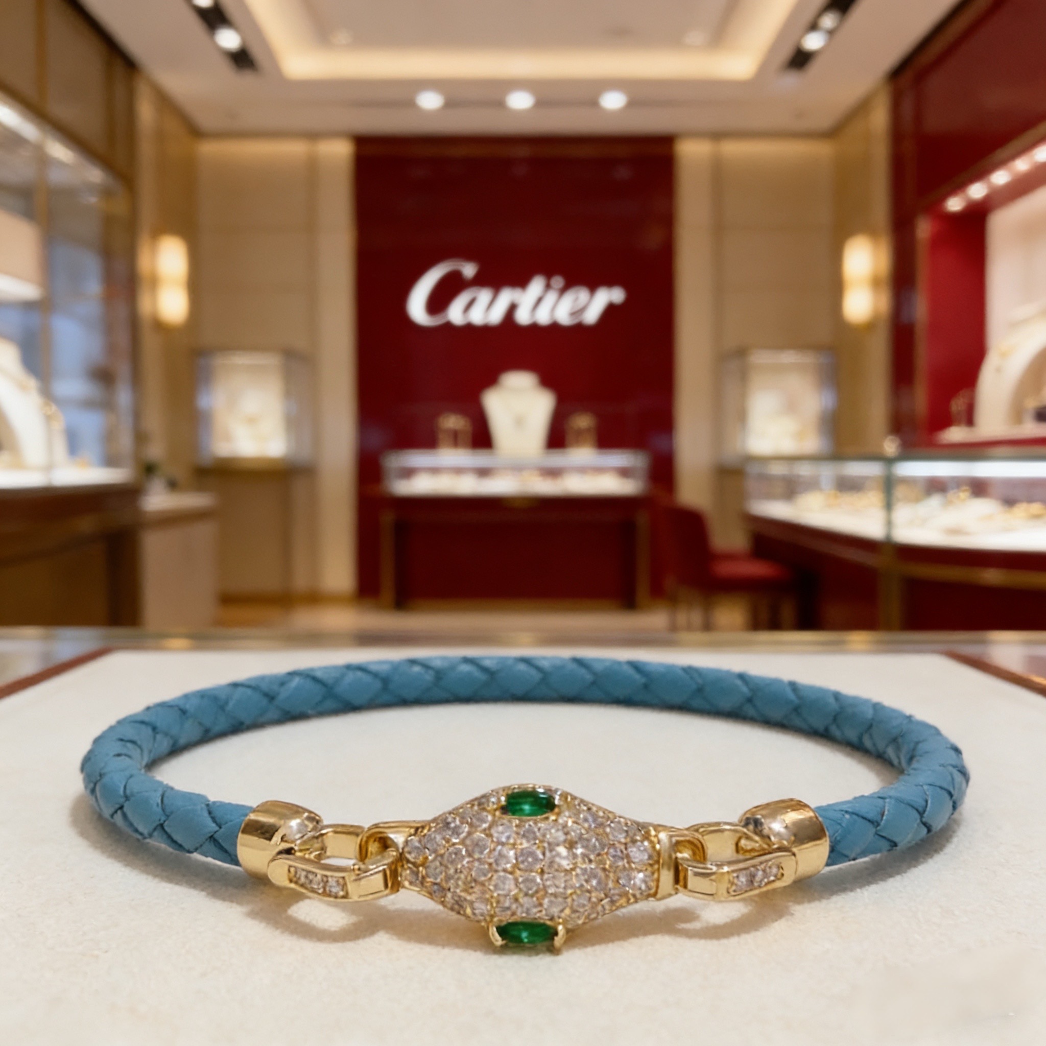 卡地亚蛇头镶钻皮绳手镯 高端定制版本 镶嵌钻工艺 V金材质 经典而时尚风格 用凌厉线条重构爱情美学！打破