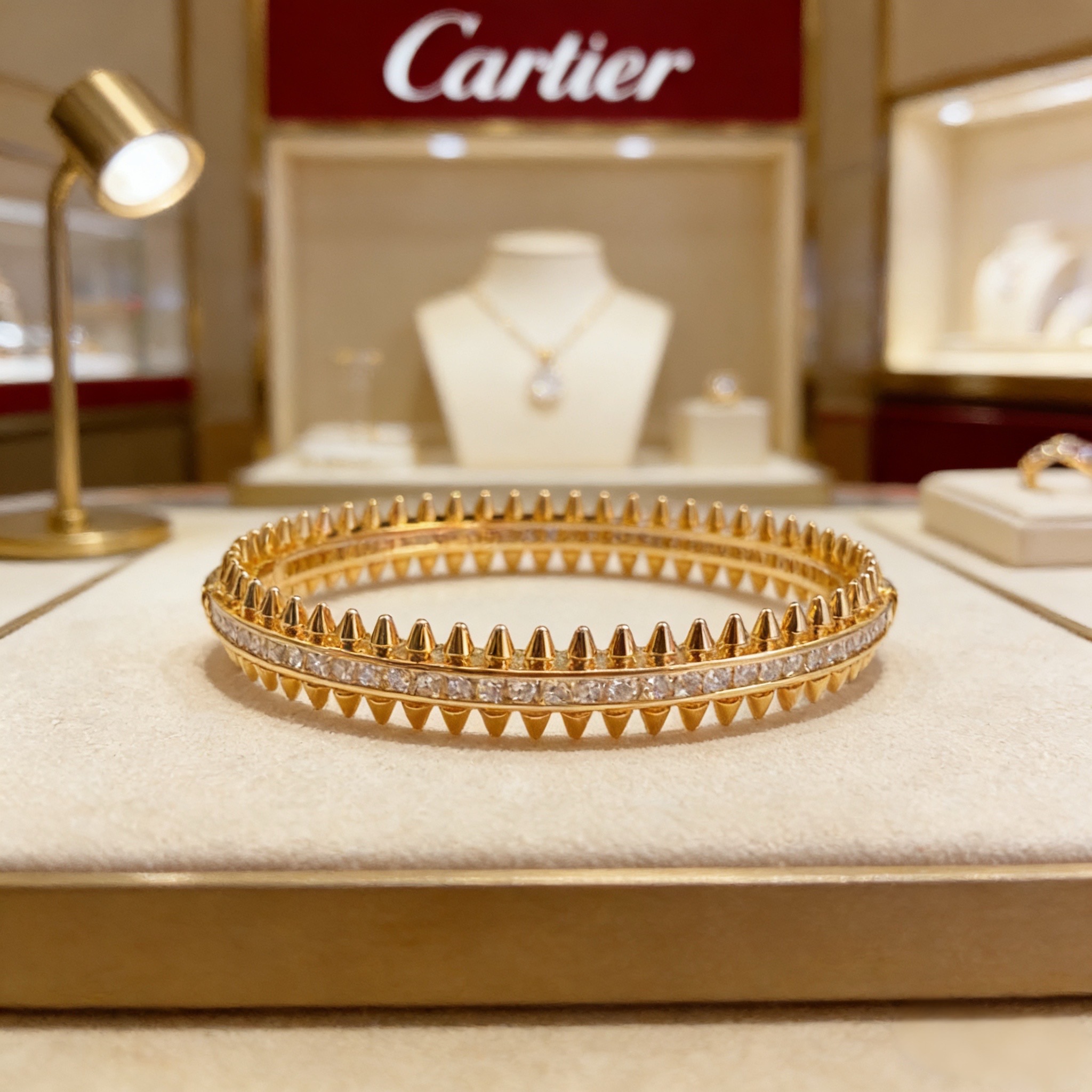 卡地亚镶钻手镯 高端定制版本 镶嵌钻工艺 V金材质 经典而时尚风格 用凌厉线条重构爱情美学！打破常规，镶
