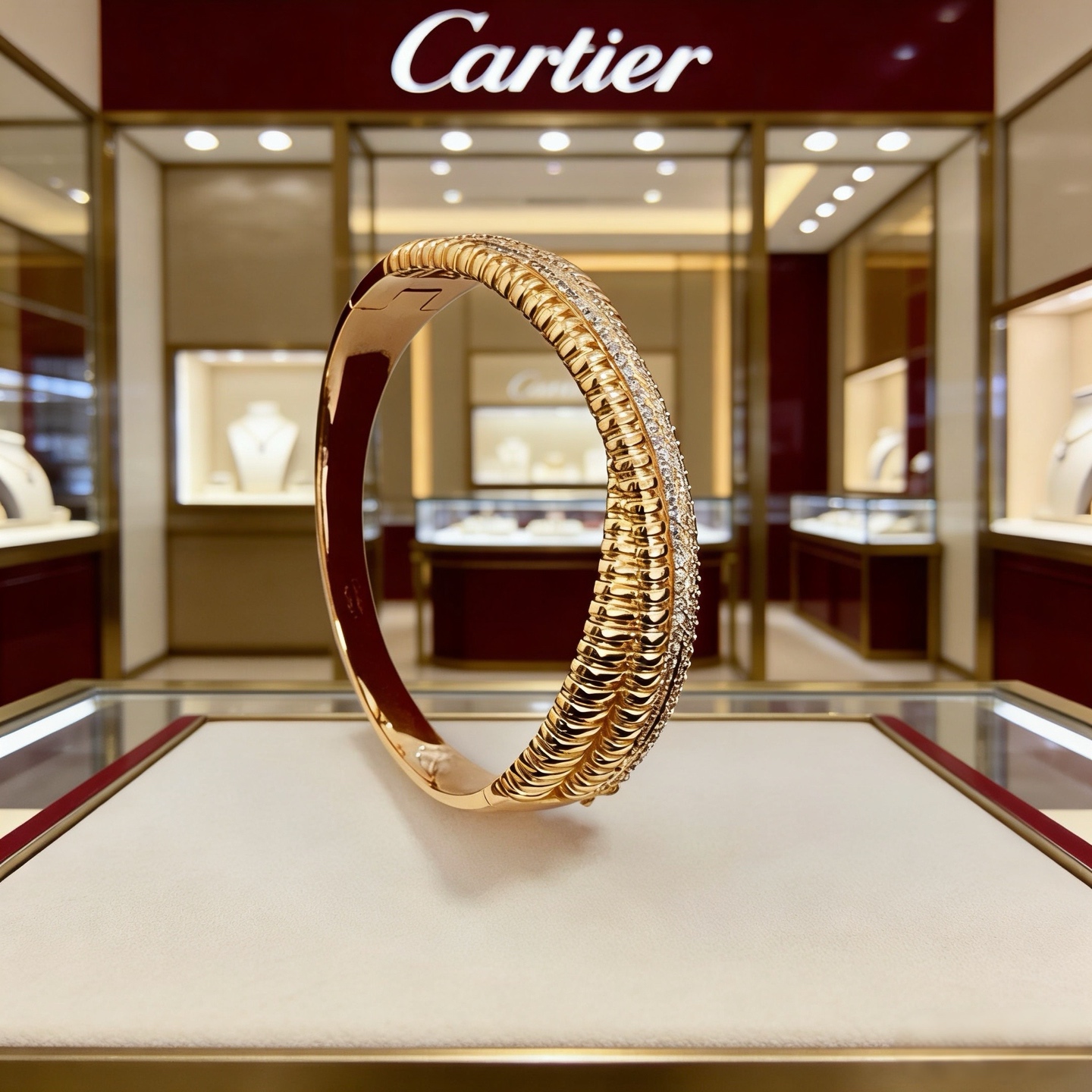 卡地亚镶钻手镯 高端定制版本 镶嵌钻工艺 V金材质 经典而时尚风格 用凌厉线条重构爱情美学！打破常规，镶