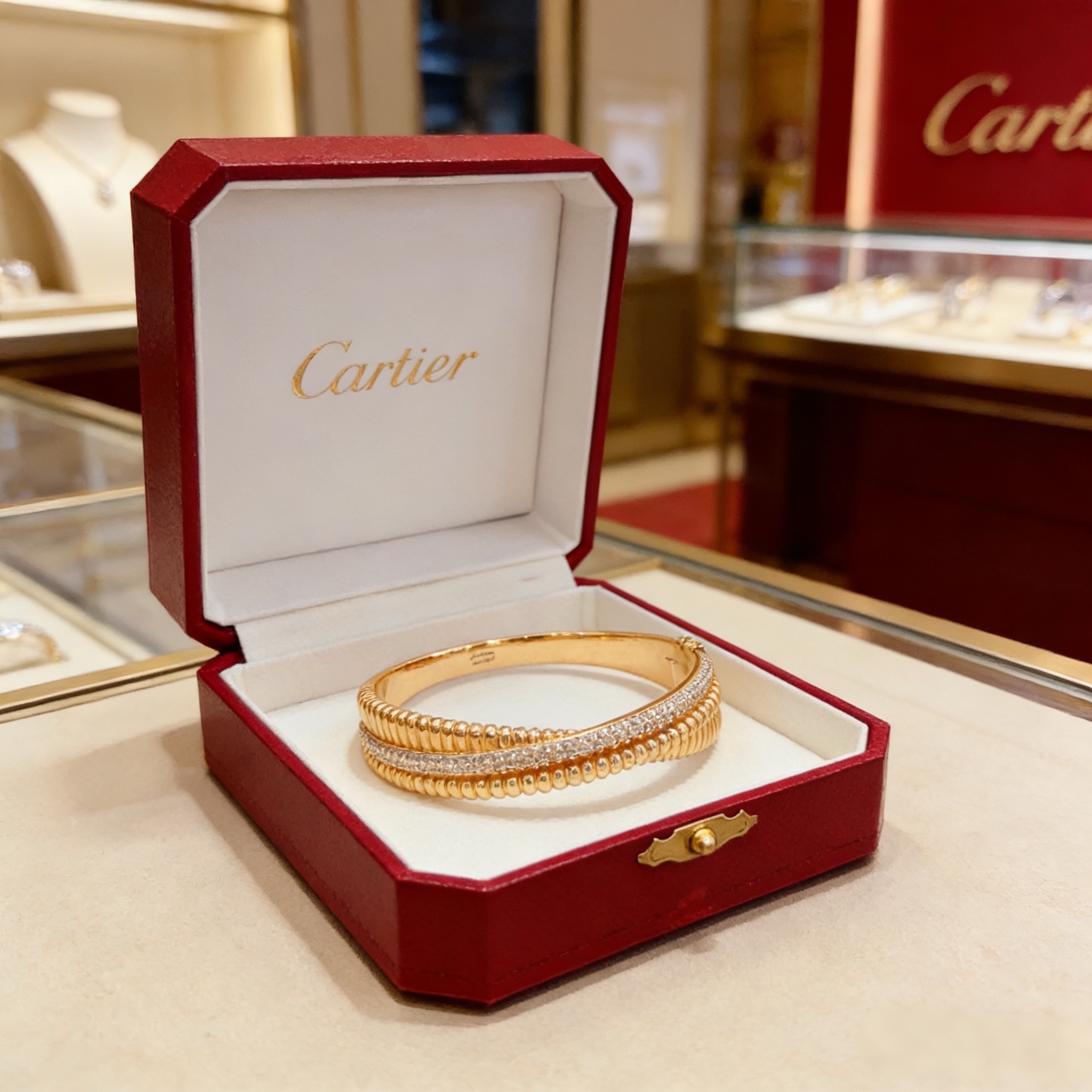 卡地亚镶钻手镯 高端定制版本 镶嵌钻工艺 V金材质 经典而时尚风格 用凌厉线条重构爱情美学！打破常规，镶
