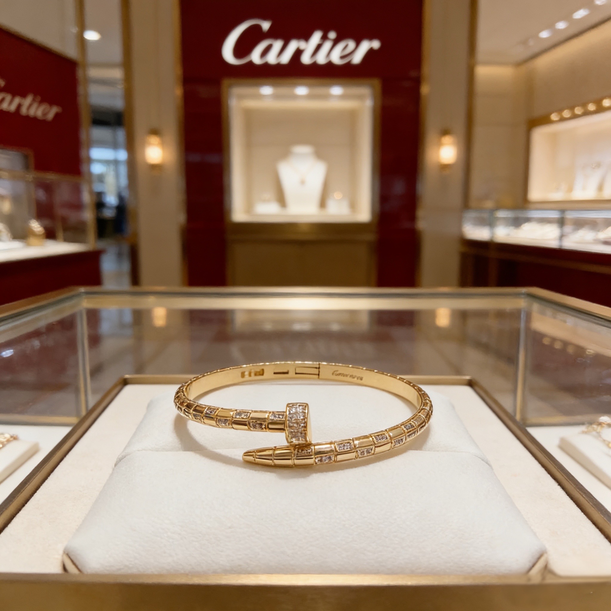 卡地亚豹头镶钻钉子手镯 高端定制版本 镶嵌钻工艺 V金材质 经典而时尚风格 用凌厉线条重构爱情美学！打破