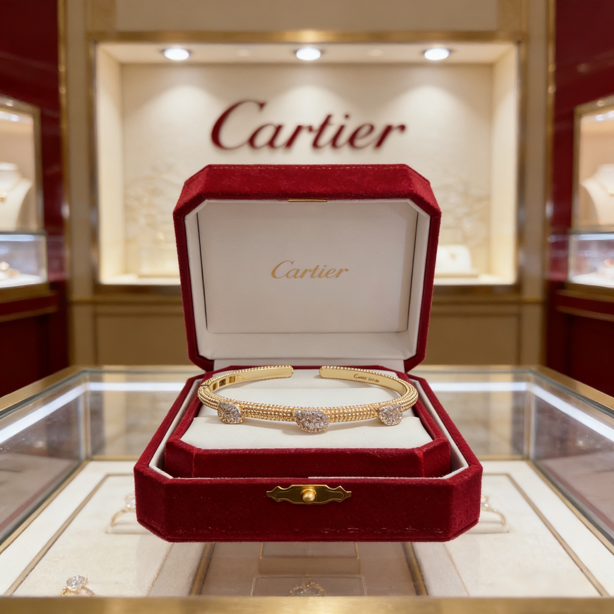 卡地亚镶钻手镯 高端定制版本 镶嵌钻工艺 V金材质 经典而时尚风格 用凌厉线条重构爱情美学！打破常规，镶