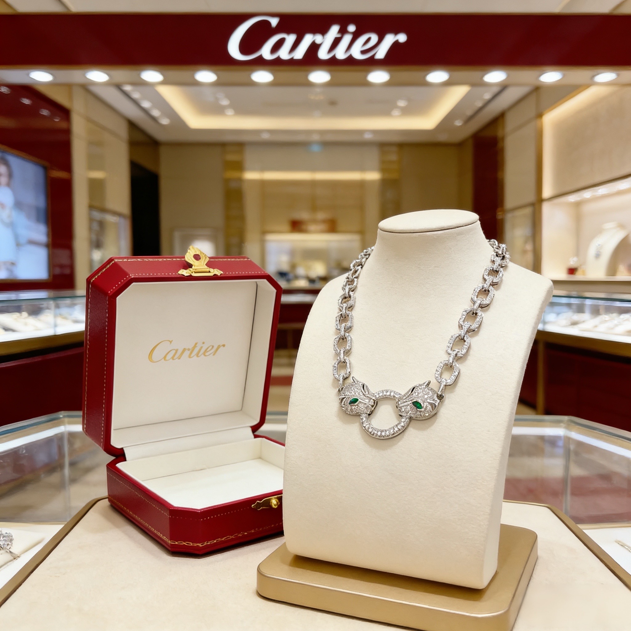 卡地亚镶钻猎豹项链 高端定制版本 镶嵌钻工艺 V金材质 经典而时尚风格 用凌厉线条重构爱情美学！打破常规