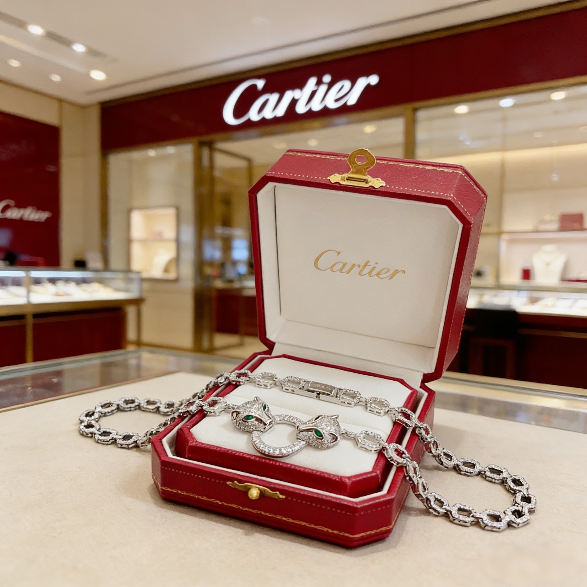 卡地亚镶钻猎豹项链 高端定制版本 镶嵌钻工艺 V金材质 经典而时尚风格 用凌厉线条重构爱情美学！打破常规