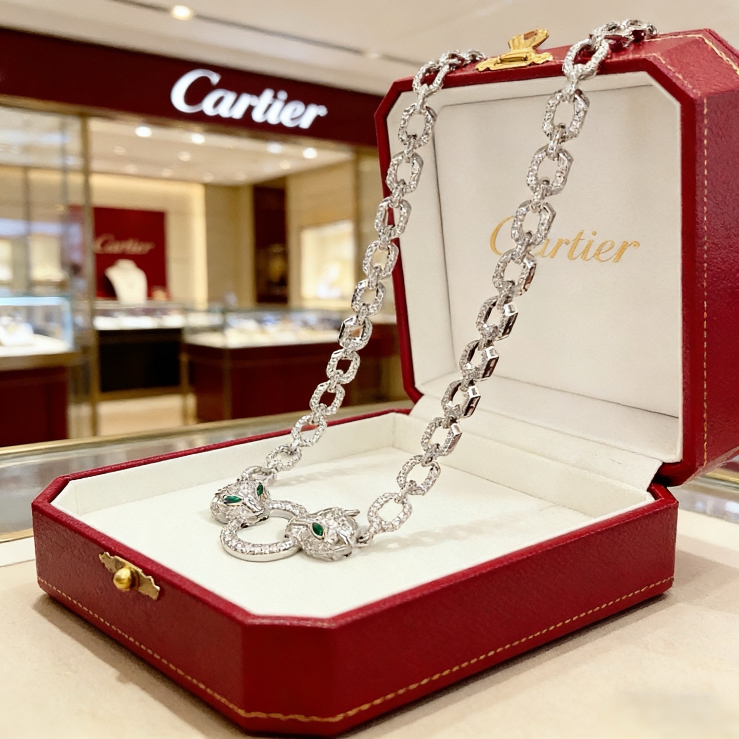 卡地亚镶钻猎豹项链 高端定制版本 镶嵌钻工艺 V金材质 经典而时尚风格 用凌厉线条重构爱情美学！打破常规