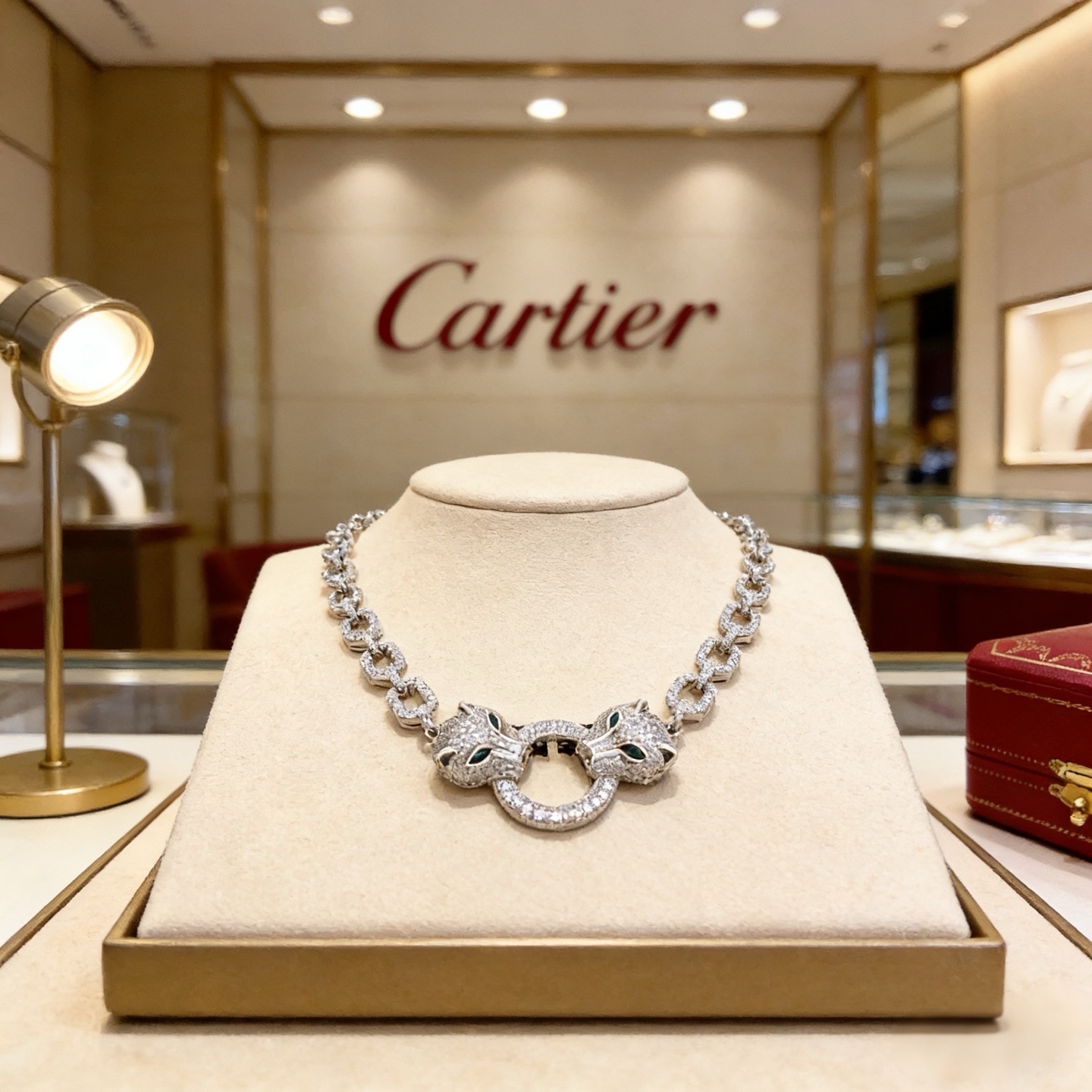 卡地亚镶钻猎豹项链 高端定制版本 镶嵌钻工艺 V金材质 经典而时尚风格 用凌厉线条重构爱情美学！打破常规