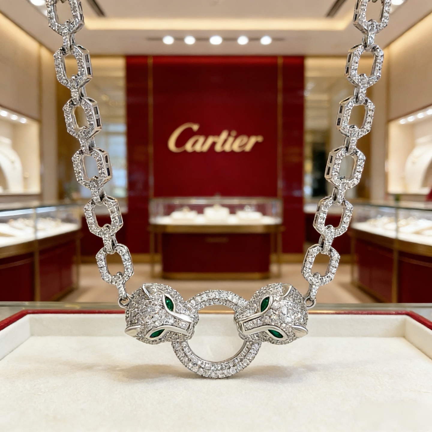 卡地亚镶钻猎豹项链 高端定制版本 镶嵌钻工艺 V金材质 经典而时尚风格 用凌厉线条重构爱情美学！打破常规