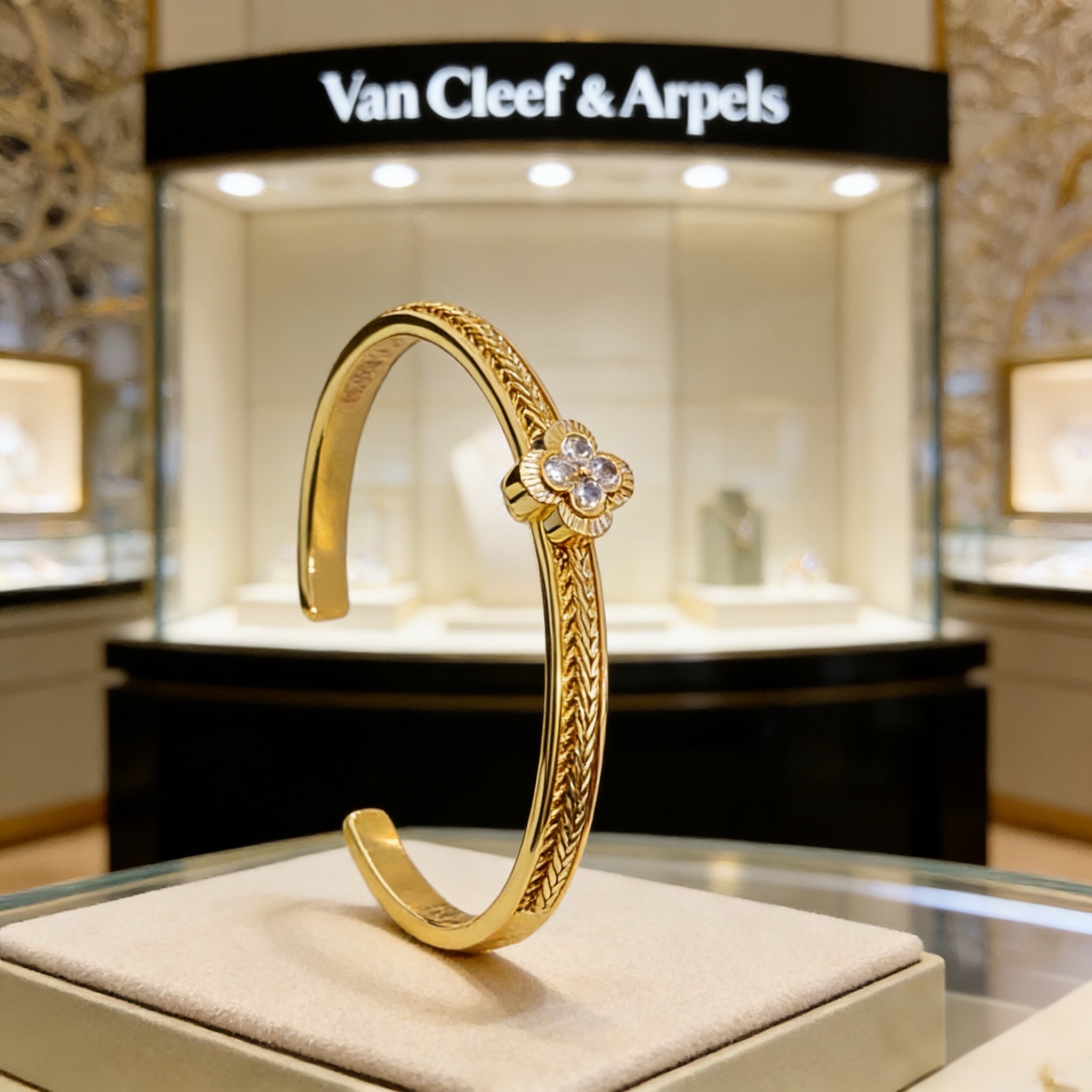 〔精工原版〕爆款 VCA四叶草🍀梵克雅宝手镯V金等级 经典之作 官网同款 时尚潮流 采用多层次金属雕刻设