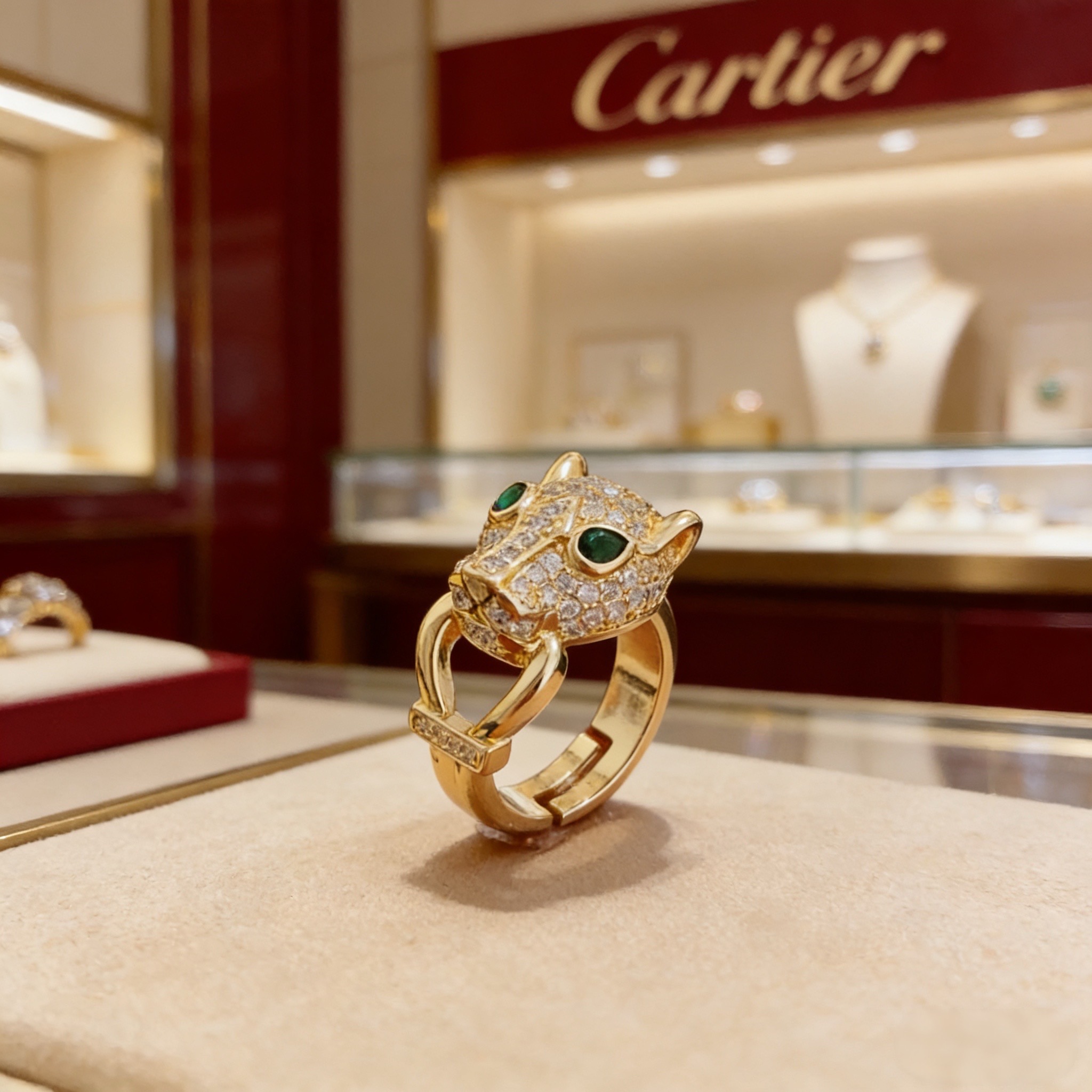 卡地亚镶钻猎豹戒指 高端定制版本 镶嵌钻工艺 V金材质 经典而时尚风格 用凌厉线条重构爱情美学！打破常规