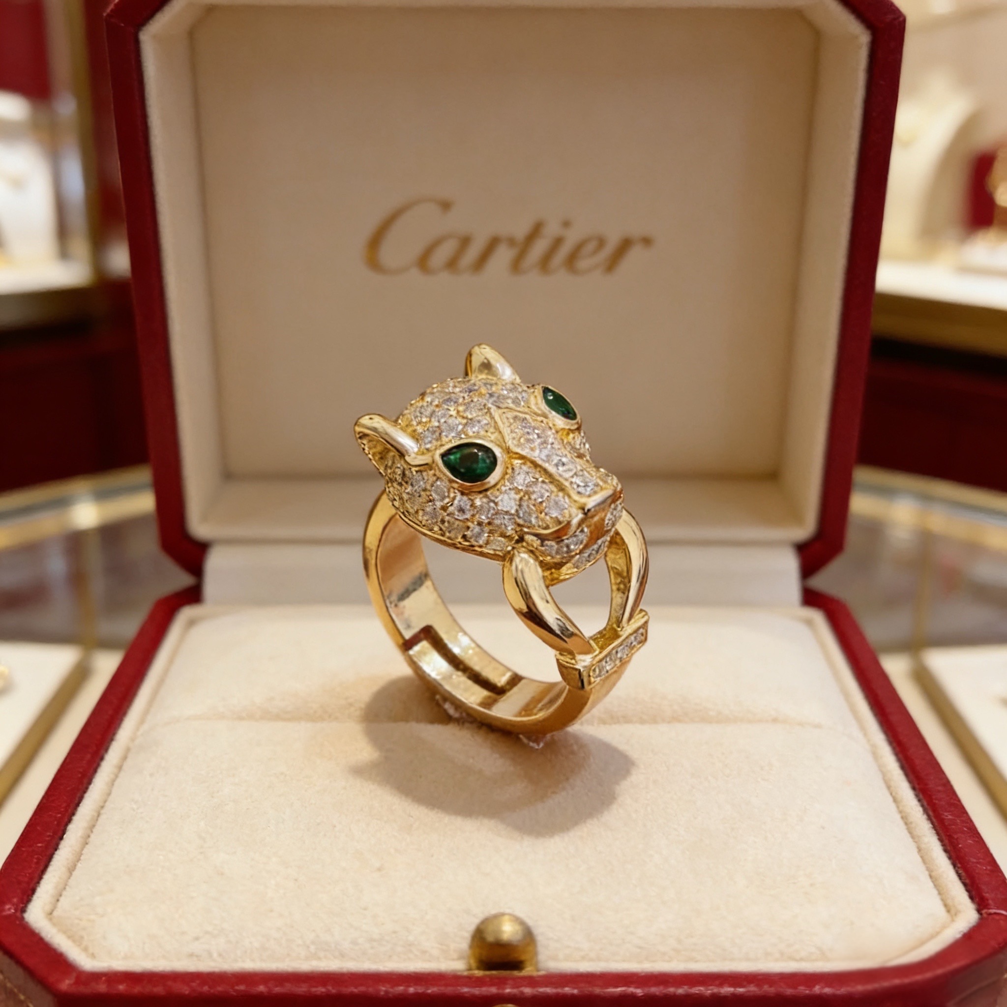 卡地亚镶钻猎豹戒指 高端定制版本 镶嵌钻工艺 V金材质 经典而时尚风格 用凌厉线条重构爱情美学！打破常规