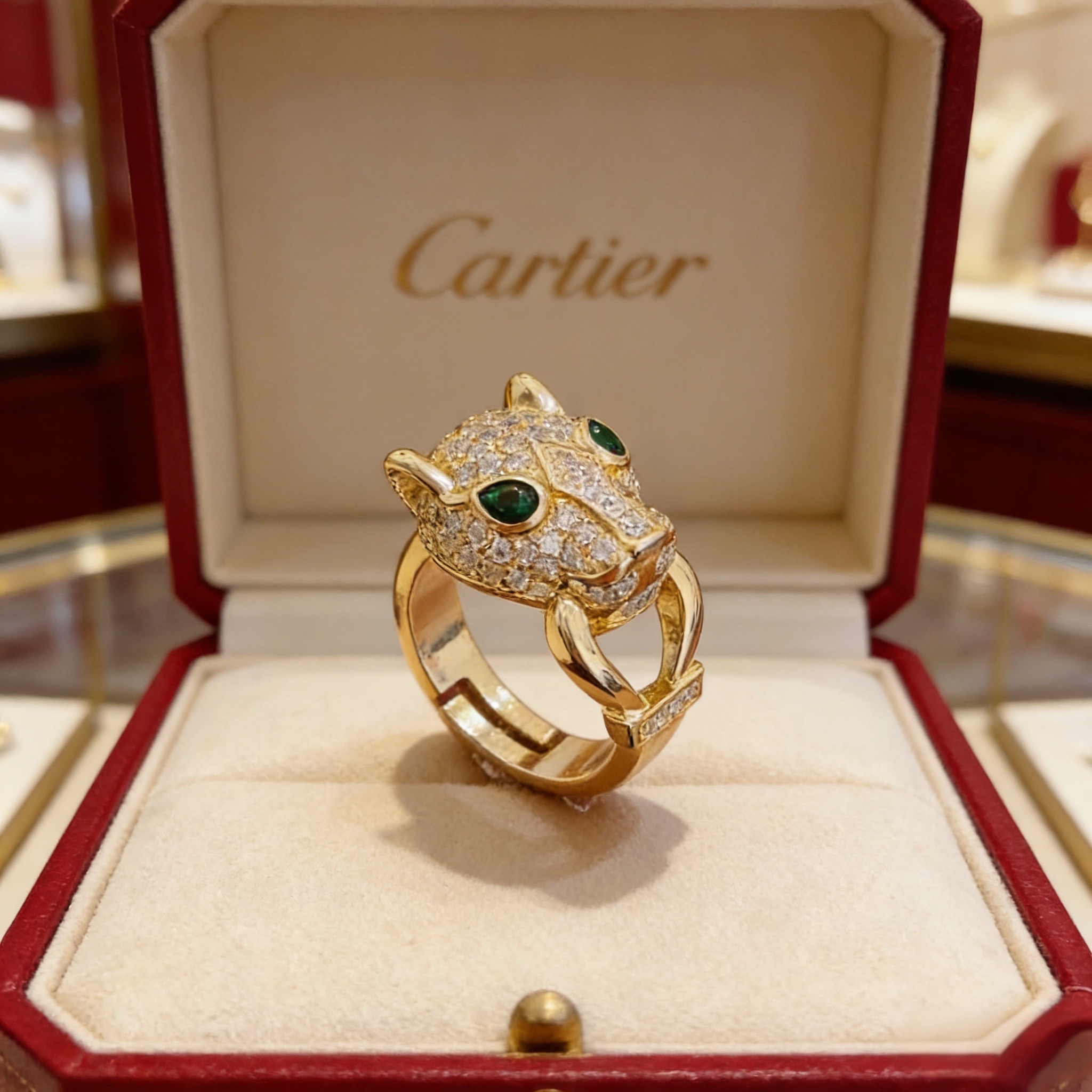 卡地亚镶钻猎豹戒指 高端定制版本 镶嵌钻工艺 V金材质 经典而时尚风格 用凌厉线条重构爱情美学！打破常规