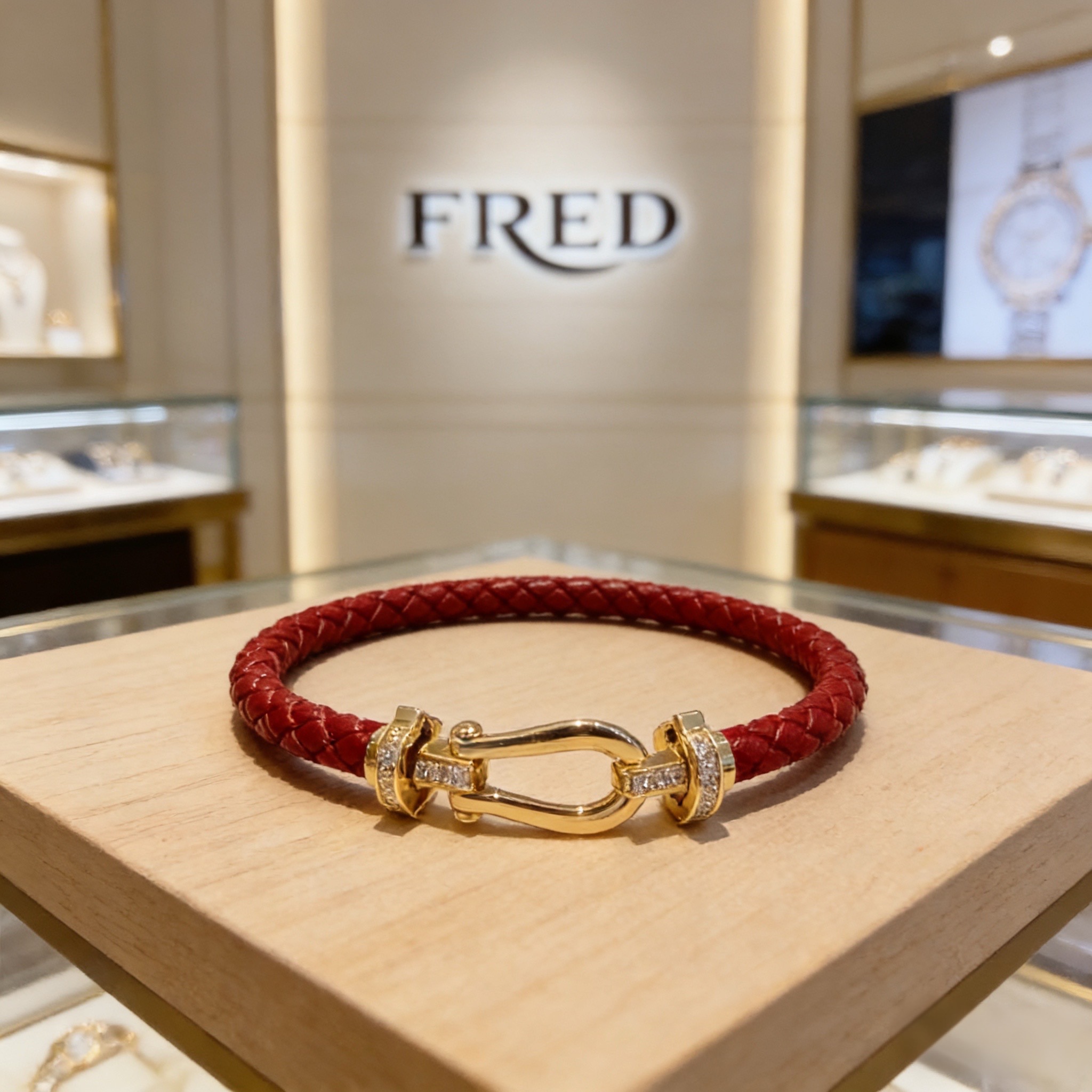 ❤火爆🎉 𝗙𝗥𝗘𝗗 费雷德满钻马蹄扣皮绳手镯手绳，经典百搭，网红达人 时尚一族备必‬单品，时尚精致，1：