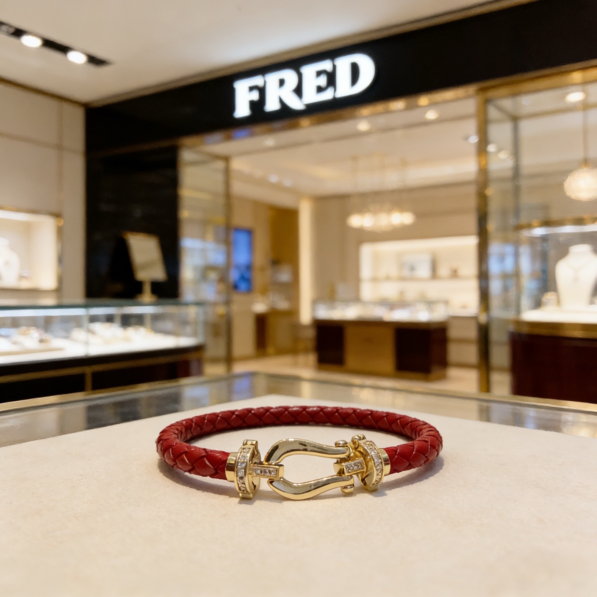 ❤火爆🎉 𝗙𝗥𝗘𝗗 费雷德满钻马蹄扣皮绳手镯手绳，经典百搭，网红达人 时尚一族备必‬单品，时尚精致，1：