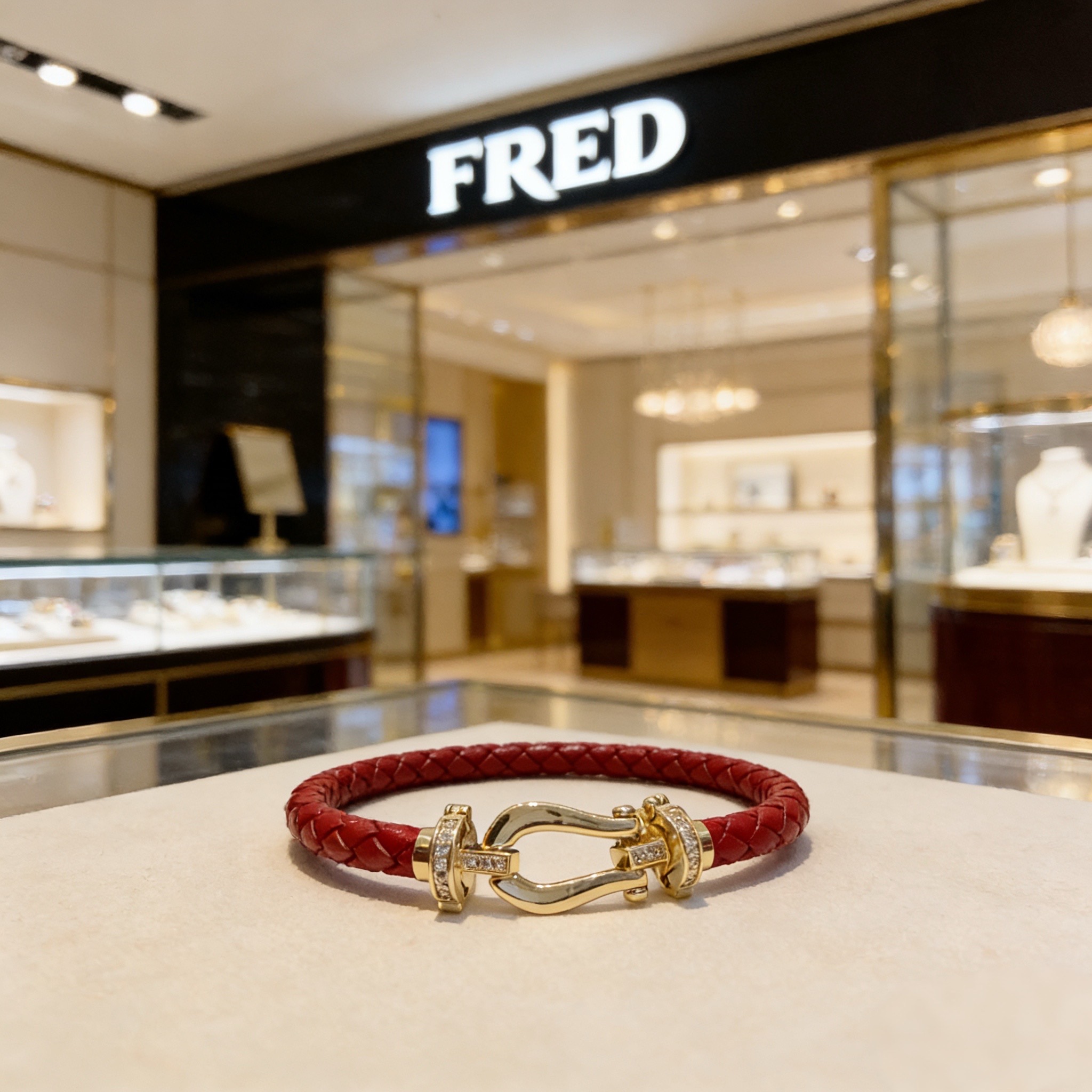 ❤火爆🎉 𝗙𝗥𝗘𝗗 费雷德满钻马蹄扣皮绳手镯手绳，经典百搭，网红达人 时尚一族备必‬单品，时尚精致，1：