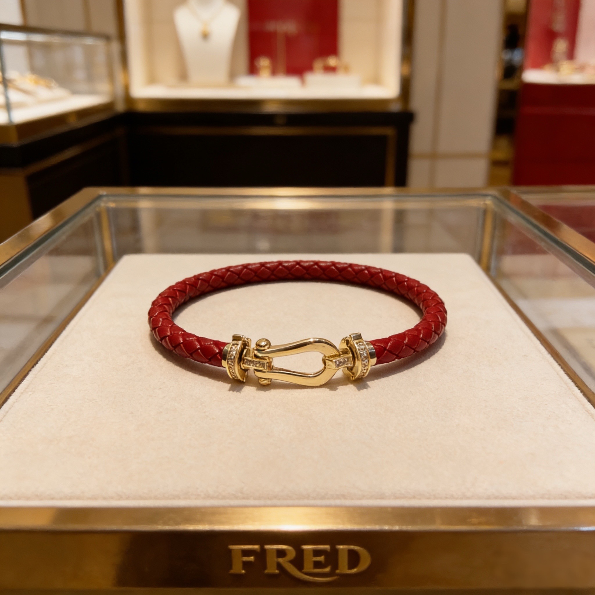 ❤火爆🎉 𝗙𝗥𝗘𝗗 费雷德满钻马蹄扣皮绳手镯手绳，经典百搭，网红达人 时尚一族备必‬单品，时尚精致，1：