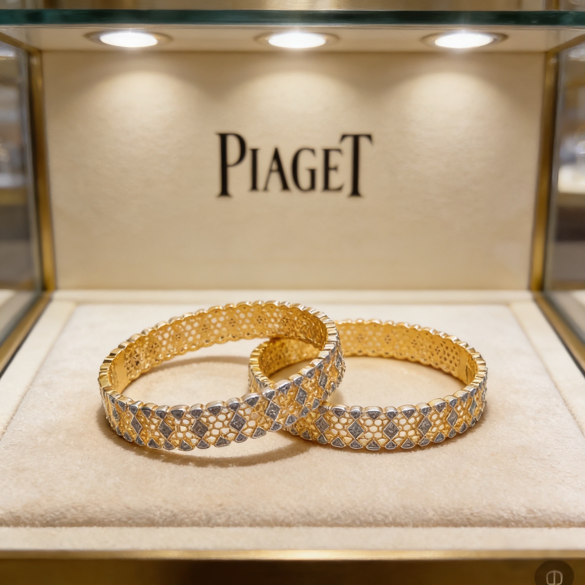 Piaget伯爵手镯 高端定制版本 镶嵌钻工艺 ，V金材质 ，细节处尽显奢华。金属质感与纹理相互映衬，光