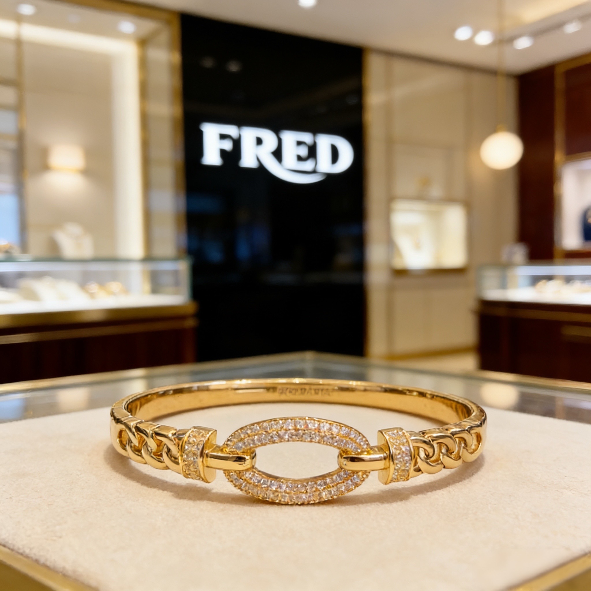Fred 火爆 𝗙𝗥𝗘𝗗 费雷德满钻马蹄扣手镯 百搭 达人 一族备必‬单品 1：1对版定制