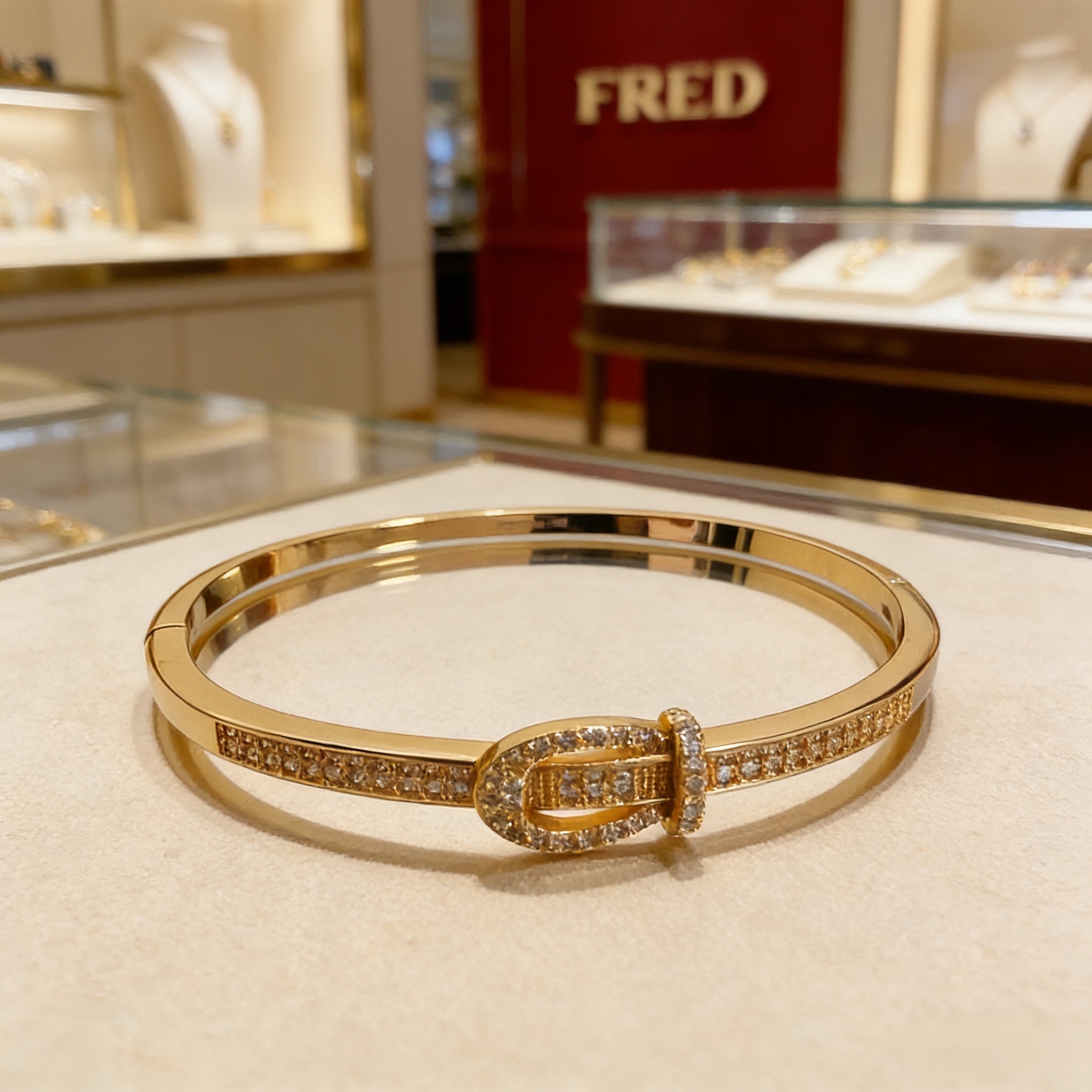 Fred 火爆 𝗙𝗥𝗘𝗗 费雷德满钻马蹄扣手镯 百搭 达人 一族备必‬单品 1：1对版定制