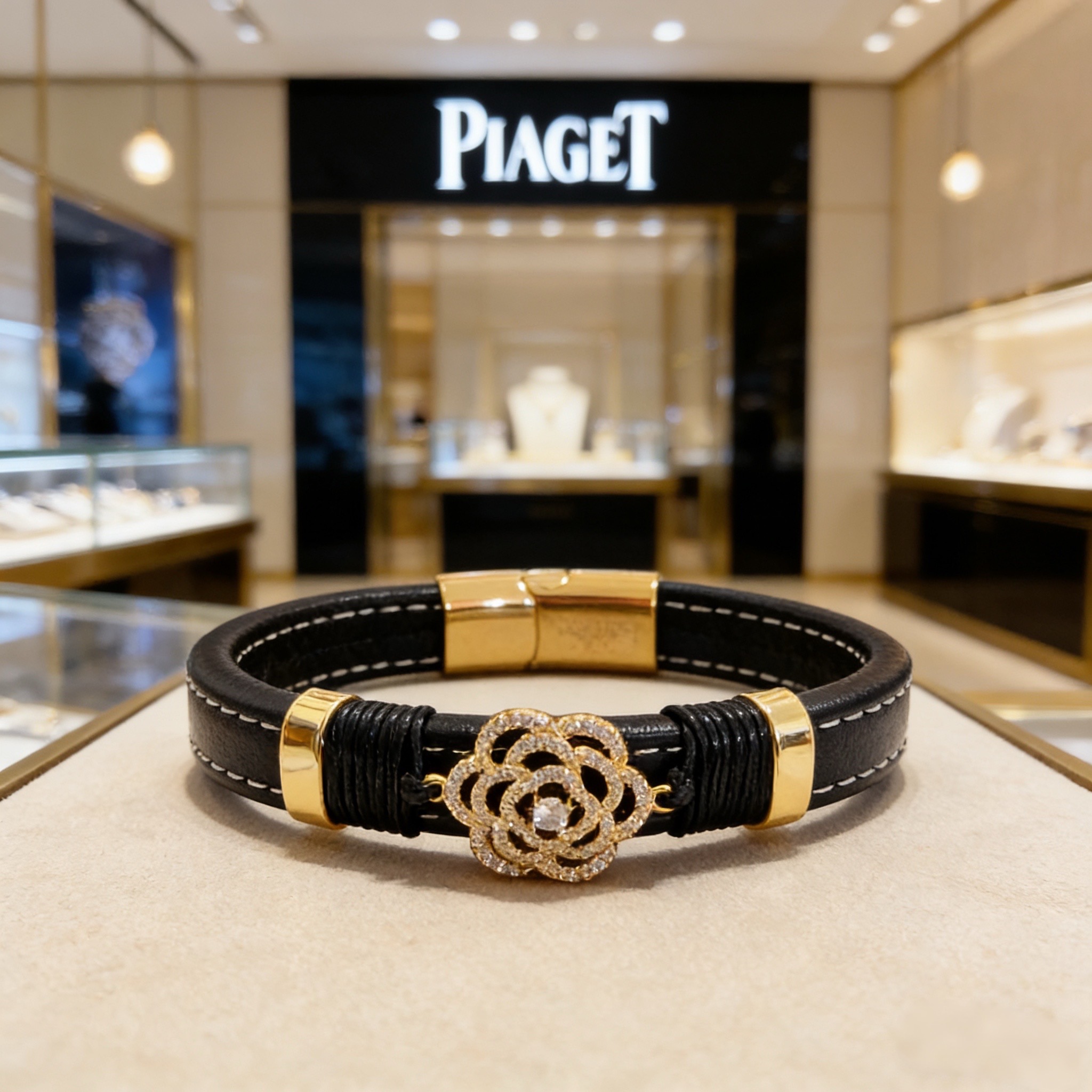 Piaget伯爵手镯 高端定制版本 镶嵌钻工艺 ，V金材质 ，细节处尽显奢华。金属质感与纹理相互映衬，光