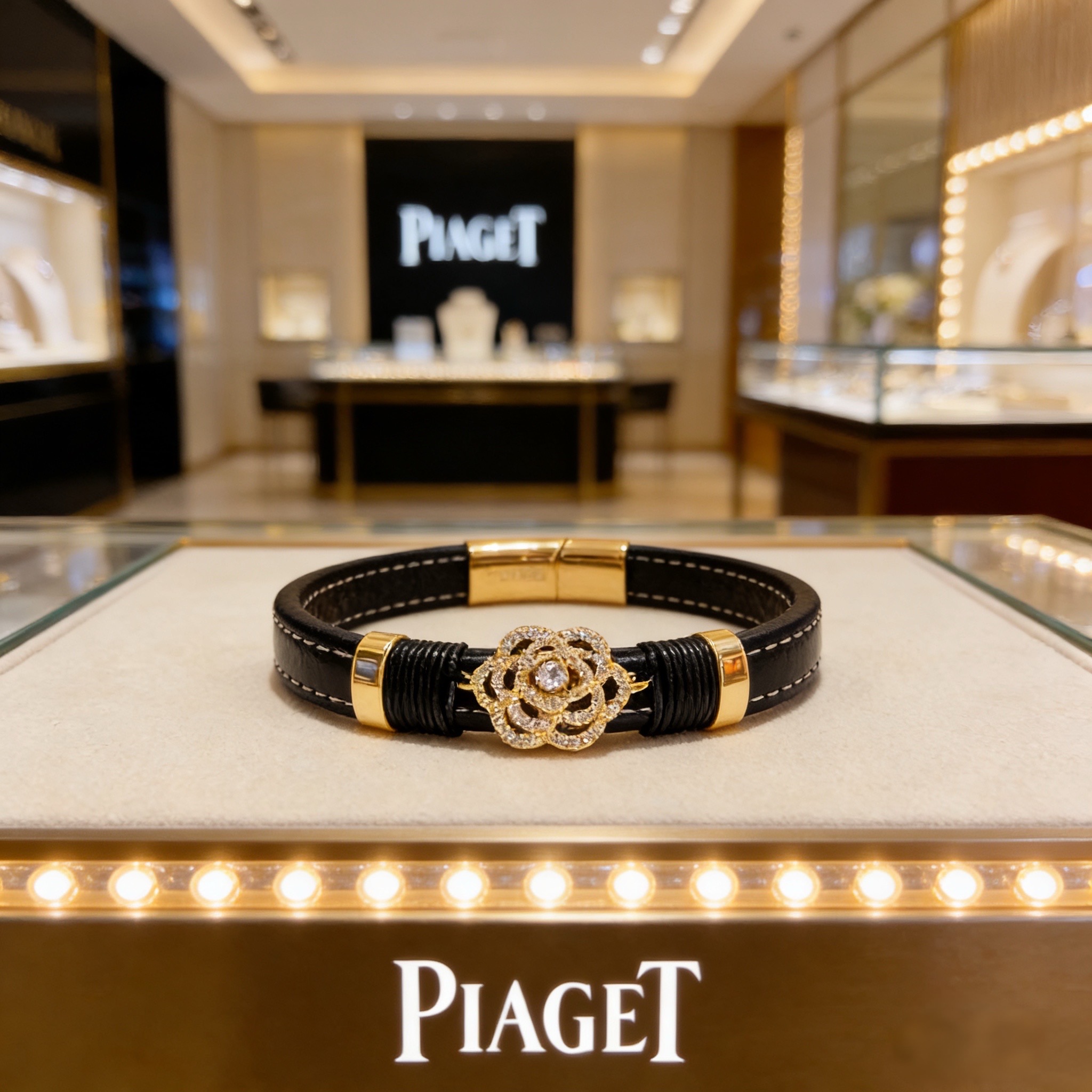 Piaget伯爵手镯 高端定制版本 镶嵌钻工艺 ，V金材质 ，细节处尽显奢华。金属质感与纹理相互映衬，光