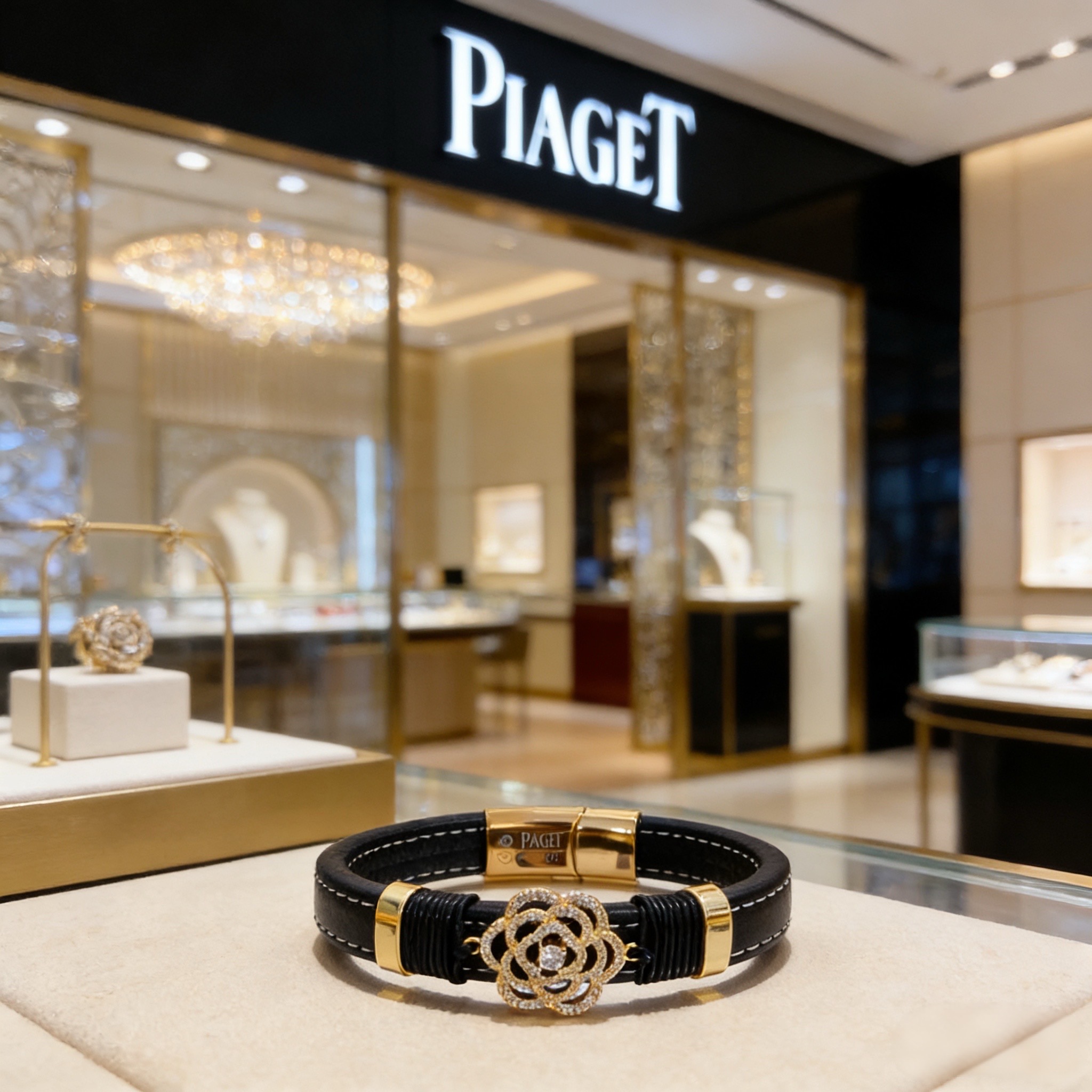 Piaget伯爵手镯 高端定制版本 镶嵌钻工艺 ，V金材质 ，细节处尽显奢华。金属质感与纹理相互映衬，光