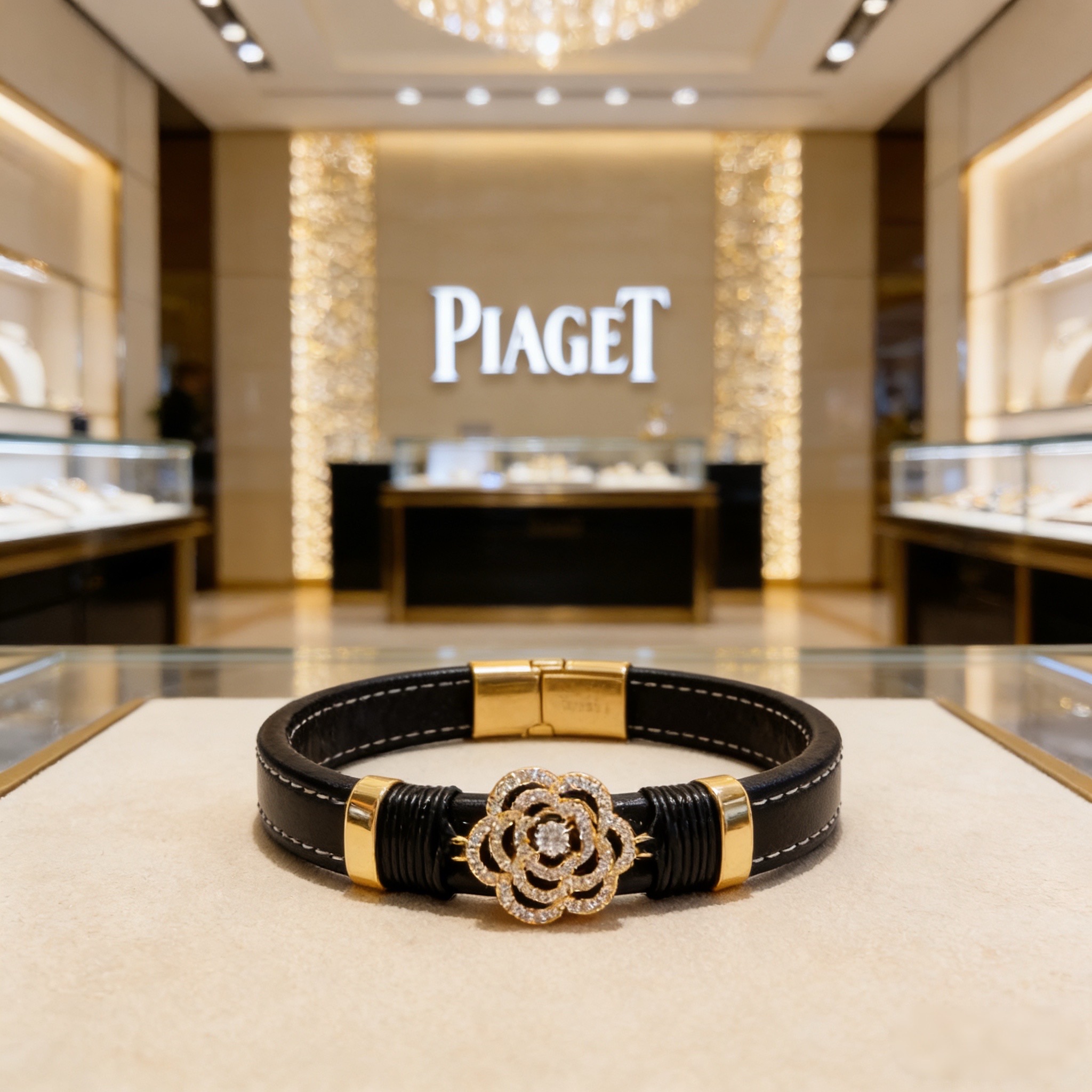 Piaget伯爵手镯 高端定制版本 镶嵌钻工艺 ，V金材质 ，细节处尽显奢华。金属质感与纹理相互映衬，光