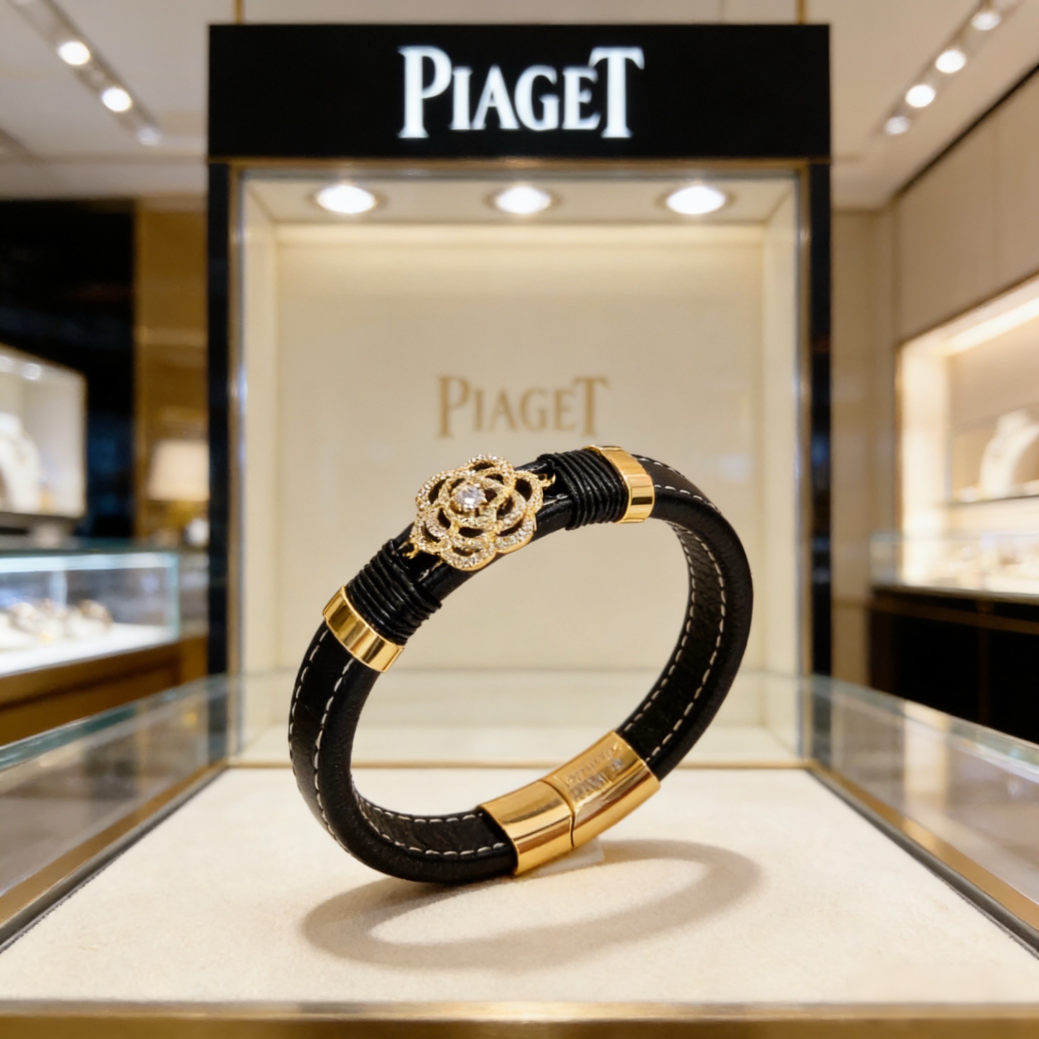 Piaget伯爵手镯 高端定制版本 镶嵌钻工艺 ，V金材质 ，细节处尽显奢华。金属质感与纹理相互映衬，光