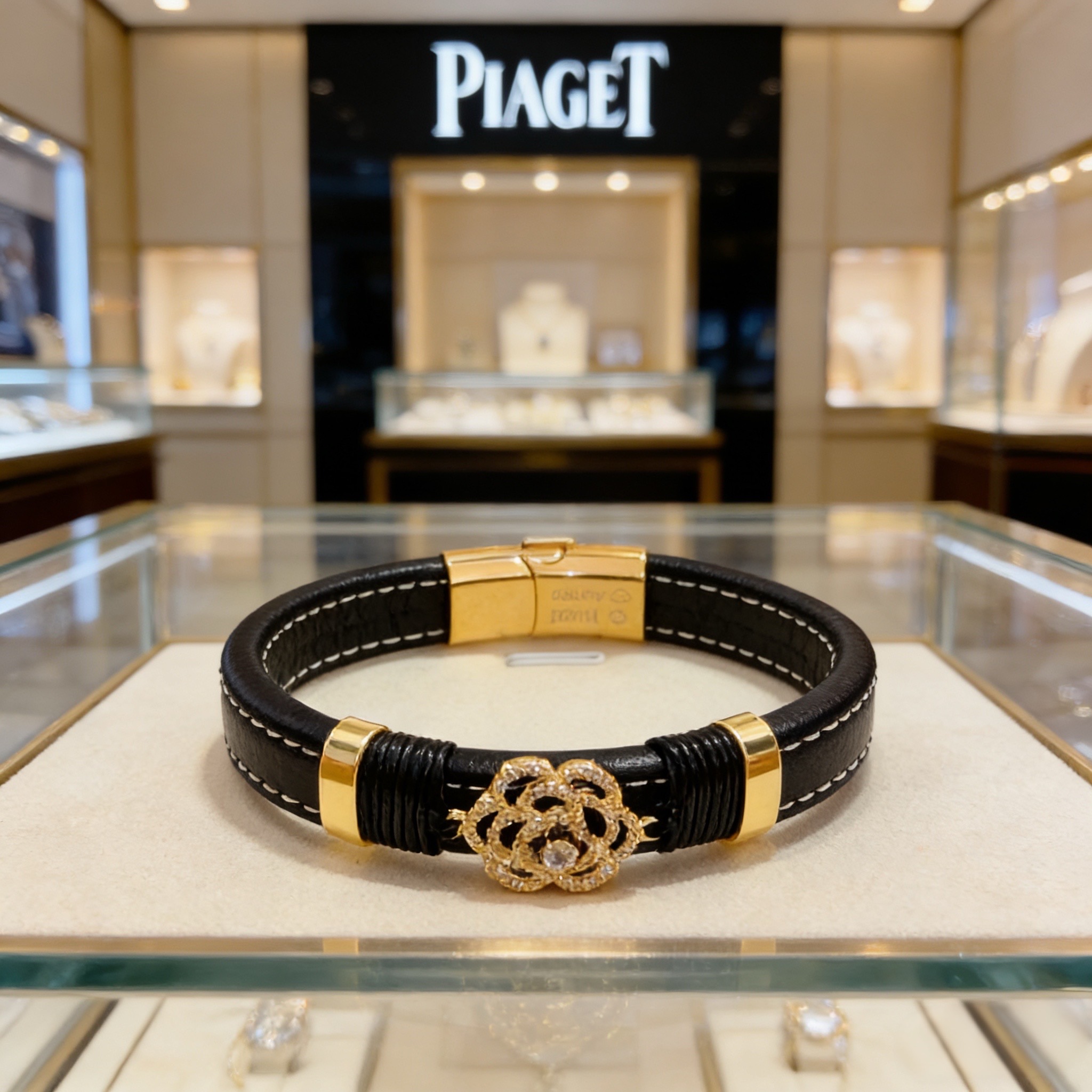 Piaget伯爵手镯 高端定制版本 镶嵌钻工艺 ，V金材质 ，细节处尽显奢华。金属质感与纹理相互映衬，光