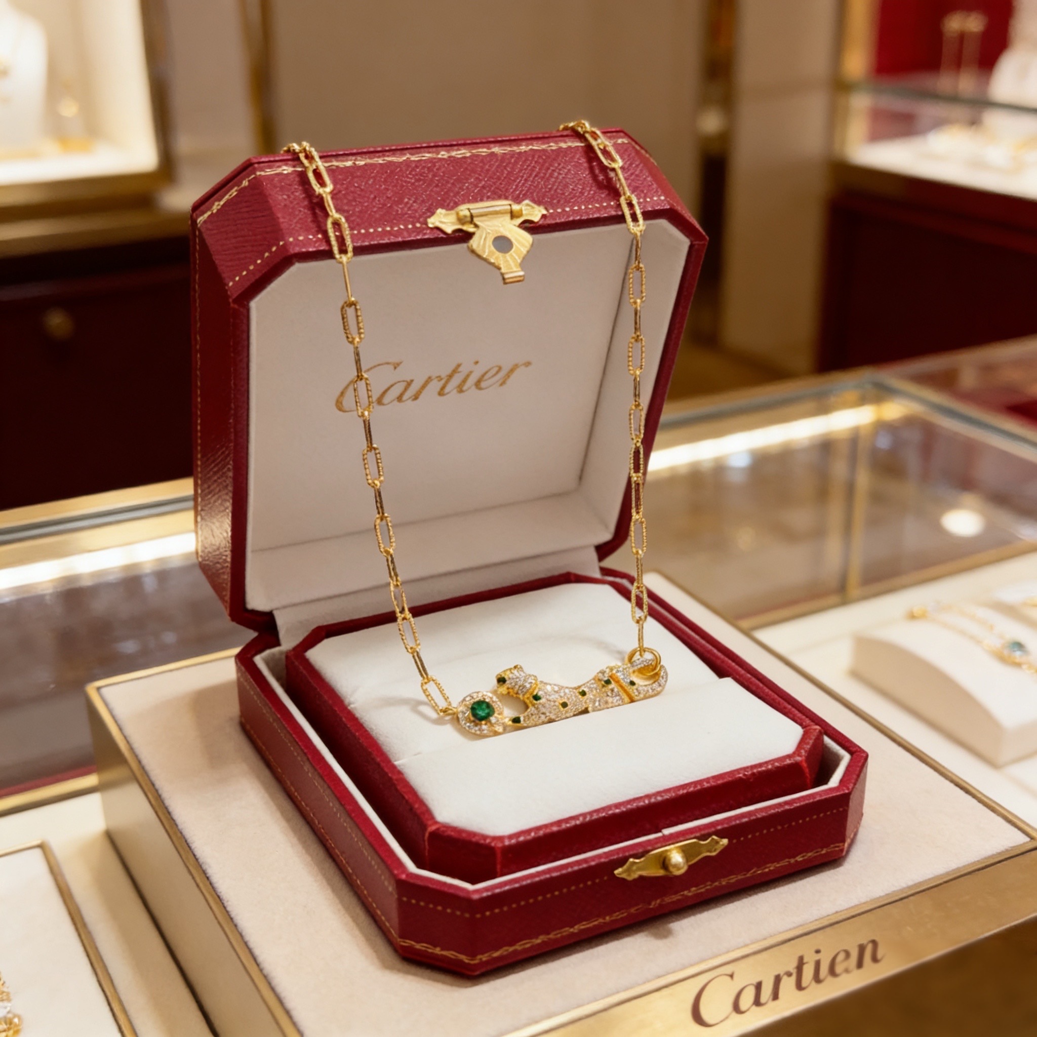 卡地亚镶钻猎豹项链 高端定制版本 镶嵌钻工艺 V金材质 经典而时尚风格 用凌厉线条重构爱情美学！打破常规