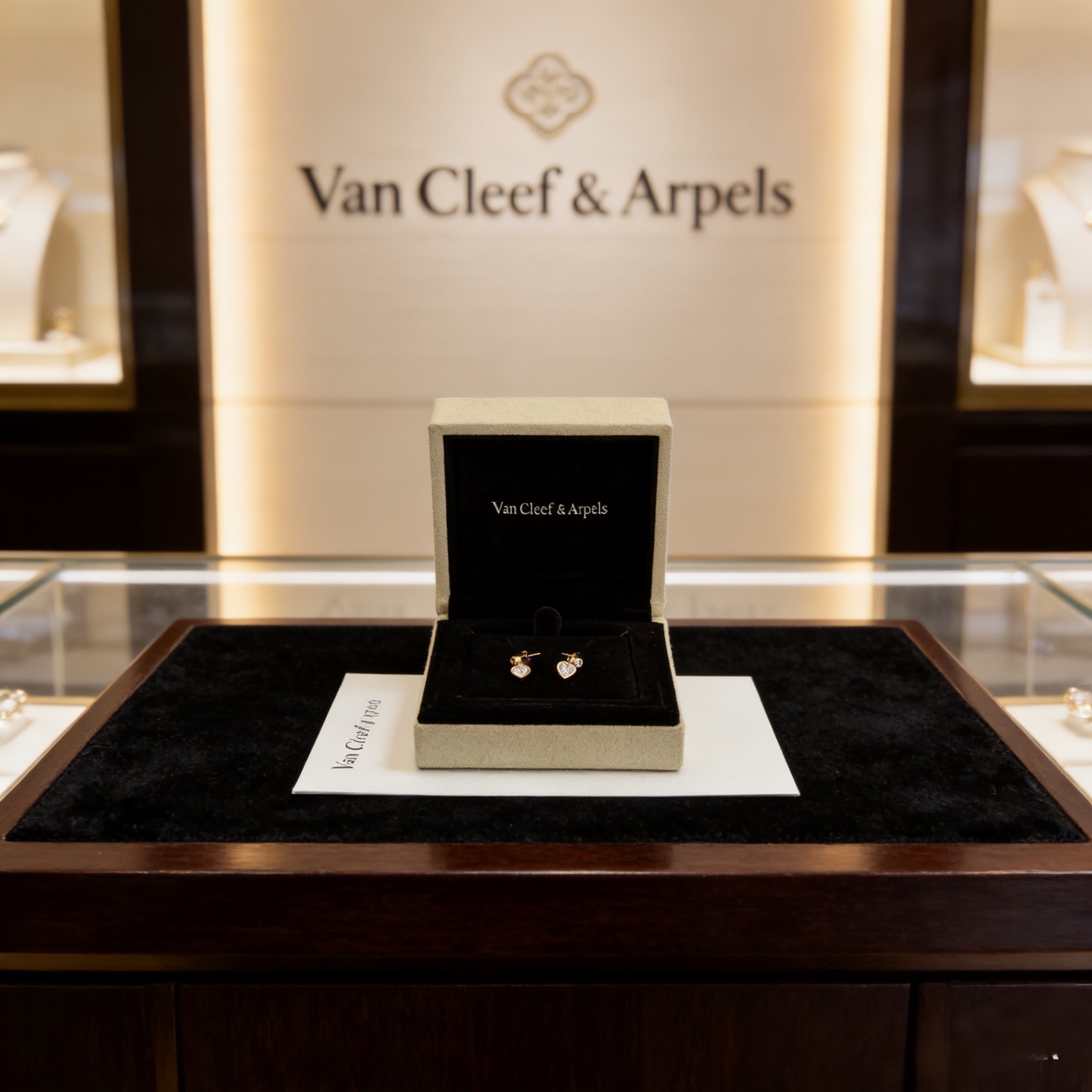 Brincos Van Cleef Arpels Heart Drop em ouro amarelo com pedras transparentes lapidadas em coração, comprimento de gota de 1,2 cm