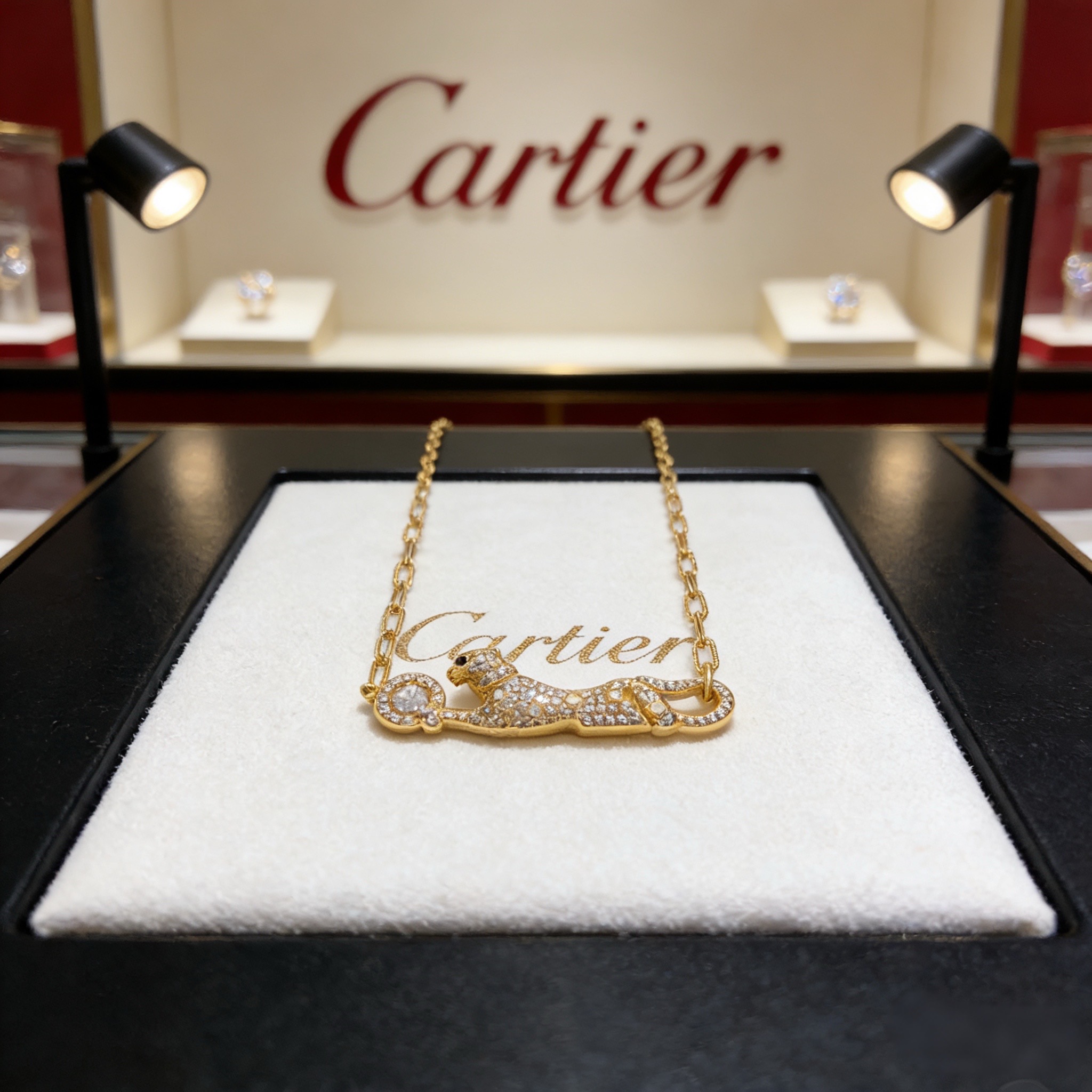 卡地亚猎豹项链 高端定制版本 镶嵌钻工艺 V金材质 经典而时尚风格 用凌厉线条重构爱情美学！打破常规，镶