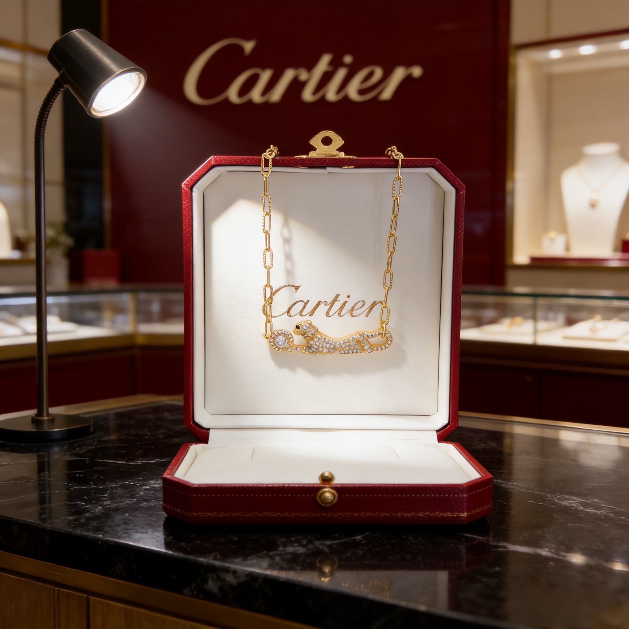 卡地亚猎豹项链 高端定制版本 镶嵌钻工艺 V金材质 经典而时尚风格 用凌厉线条重构爱情美学！打破常规，镶