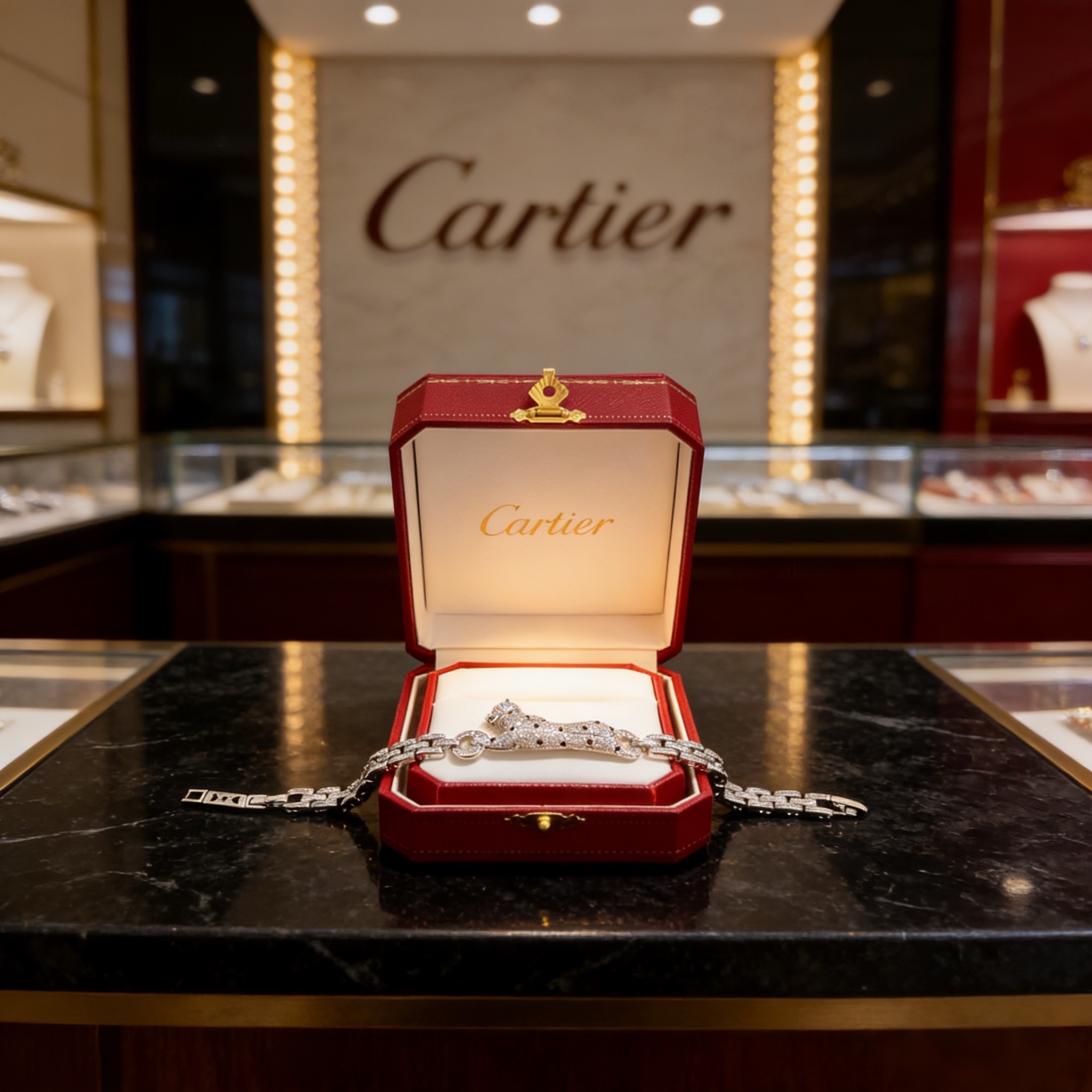 卡地亚镶钻猎豹手链 高端定制版本 镶嵌钻工艺 V金材质 经典而时尚风格 用凌厉线条重构爱情美学！打破常规