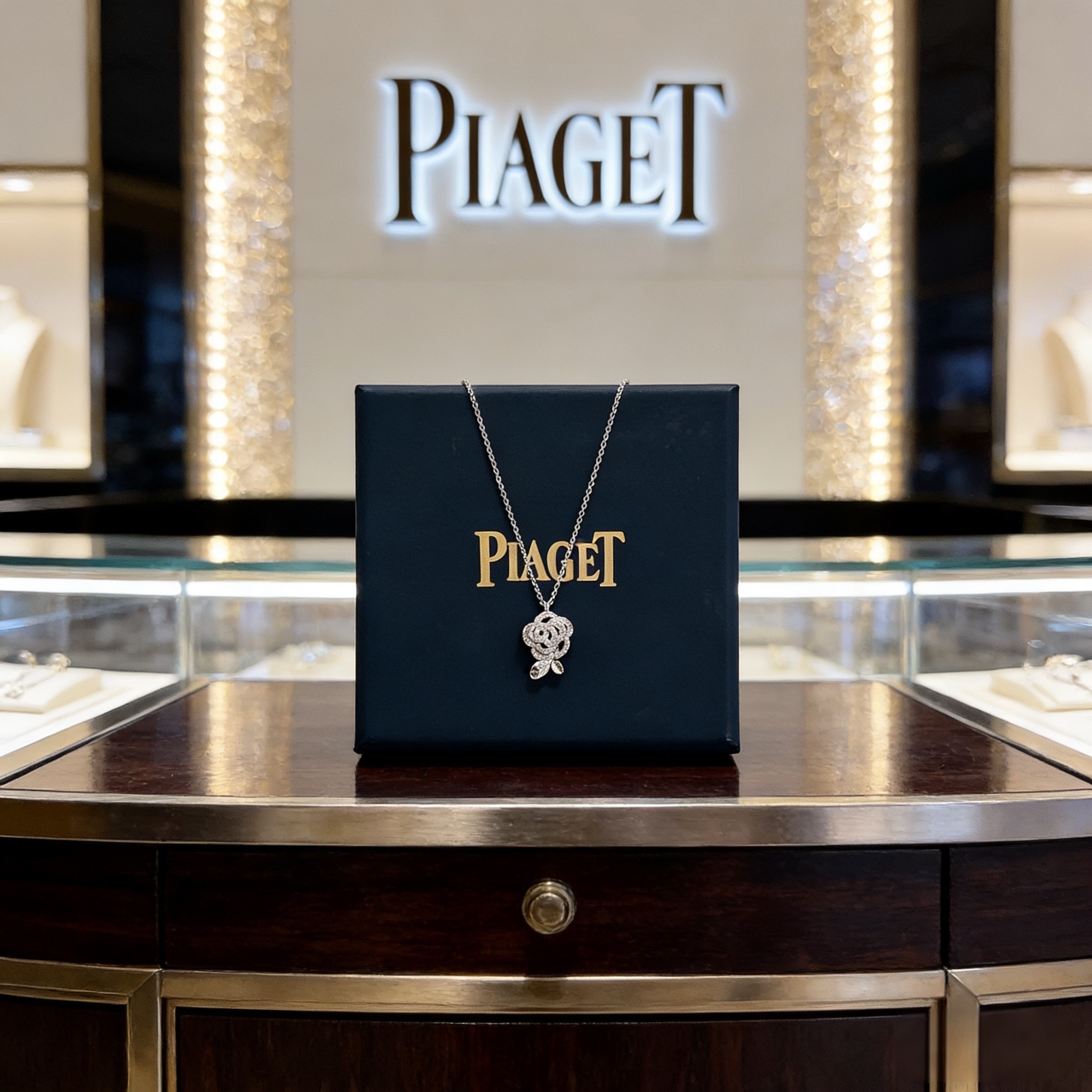 Piaget伯爵项链 高端定制版本 镶嵌钻工艺 ，V金材质 ，细节处尽显奢华。金属质感与纹理相互映衬，光