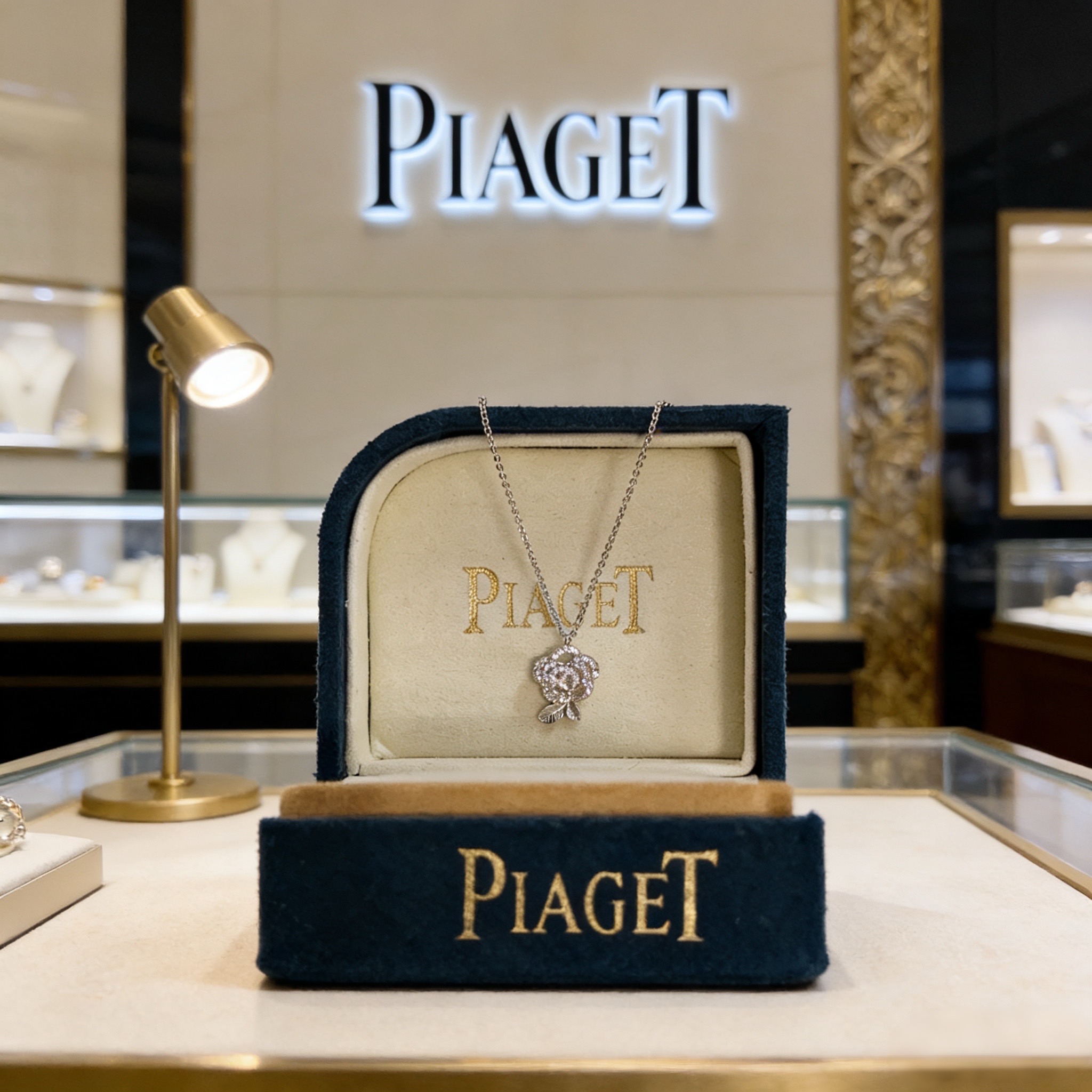 Piaget伯爵项链 高端定制版本 镶嵌钻工艺 ，V金材质 ，细节处尽显奢华。金属质感与纹理相互映衬，光