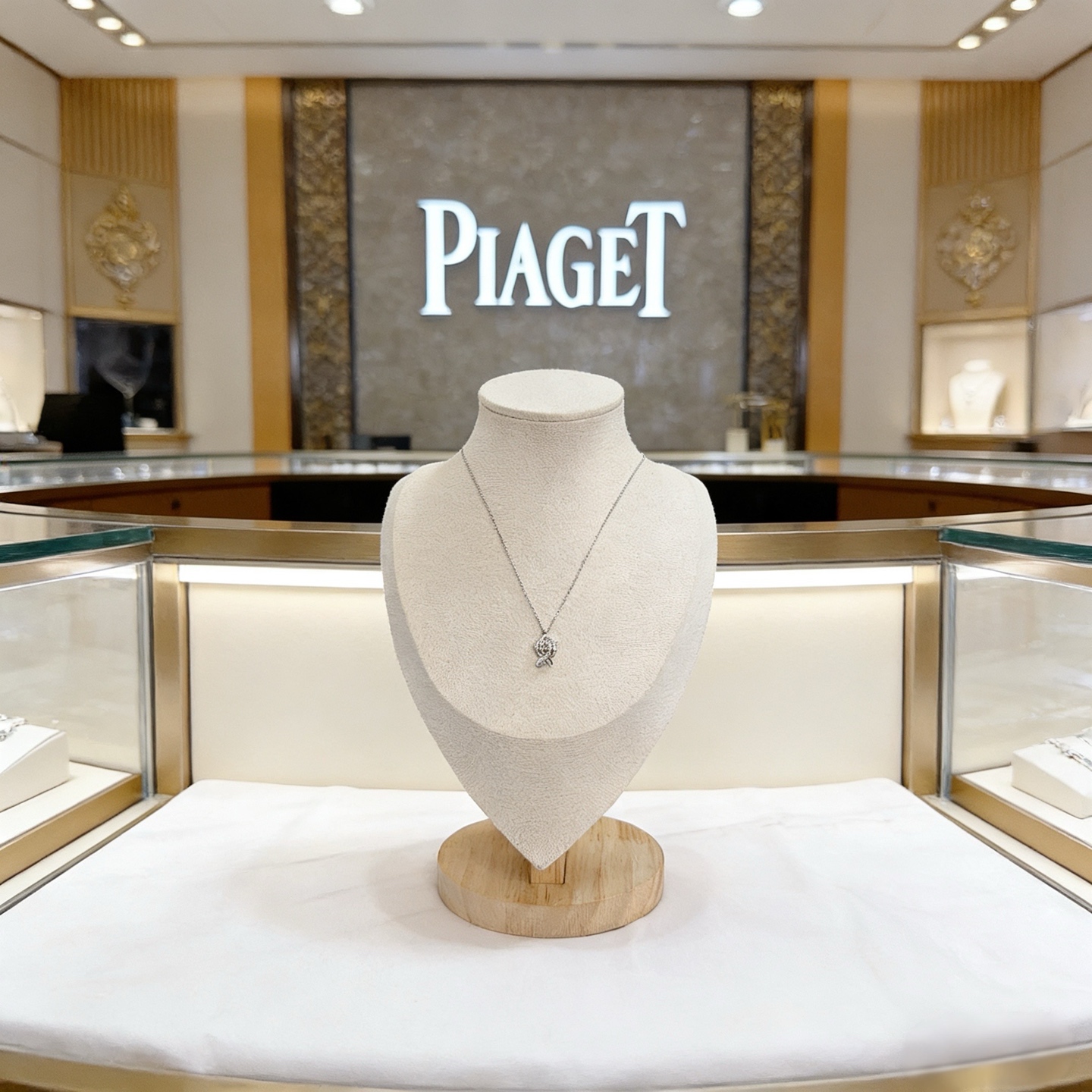 Piaget伯爵项链 高端定制版本 镶嵌钻工艺 ，V金材质 ，细节处尽显奢华。金属质感与纹理相互映衬，光