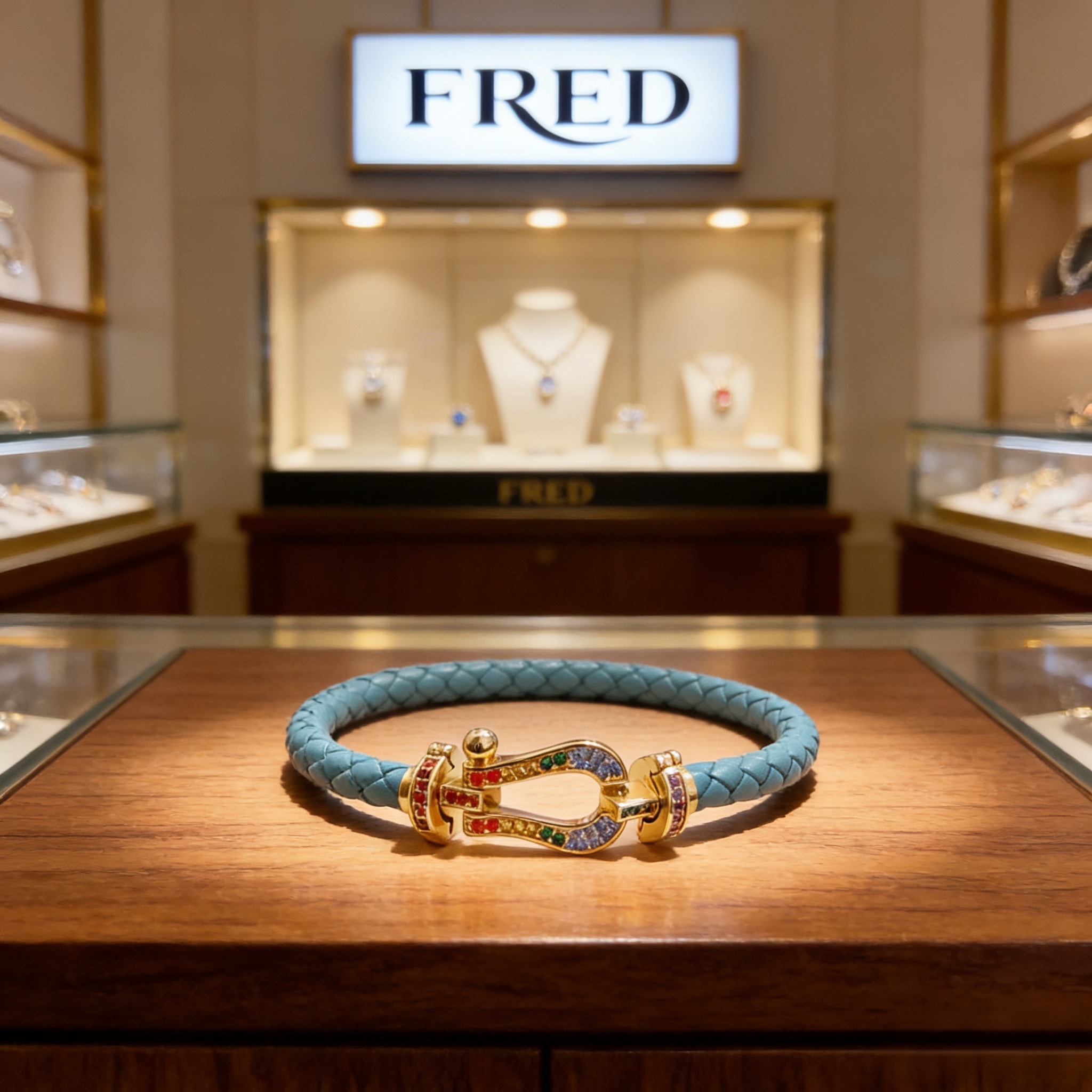 Fred 火爆 𝗙𝗥𝗘𝗗 费雷德满钻马蹄扣皮绳手镯 百搭 达人 一族备必‬单品
