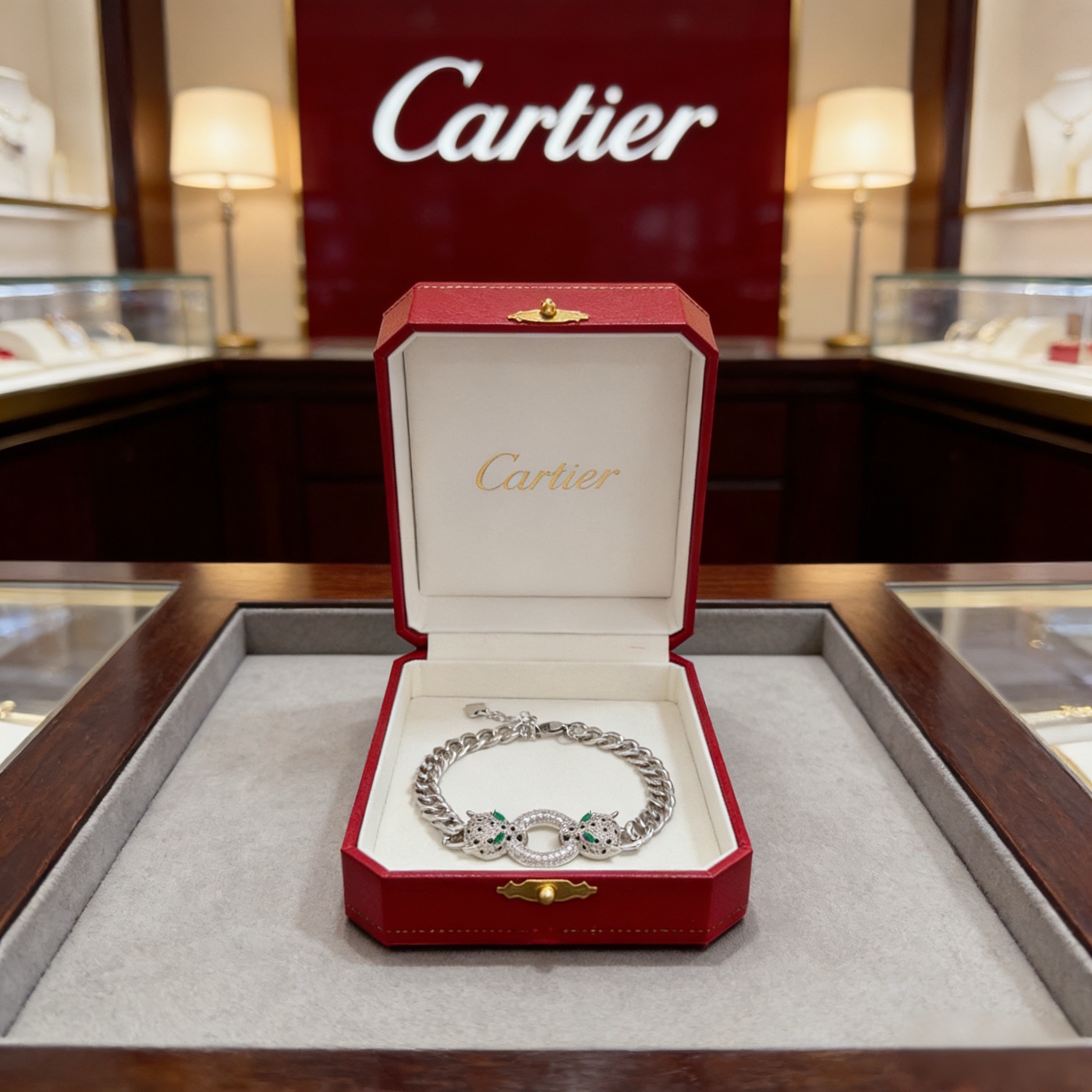 卡地亚镶钻猎豹手链 高端定制版本 镶嵌钻工艺 V金材质 经典而时尚风格 用凌厉线条重构爱情美学！打破常规