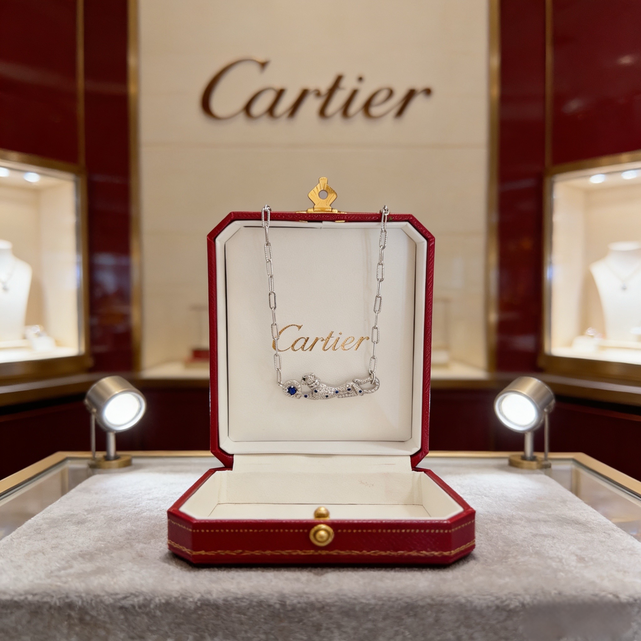 卡地亚镶钻猎豹项链 高端定制版本 镶嵌钻工艺 V金材质 经典而时尚风格 用凌厉线条重构爱情美学！打破常规