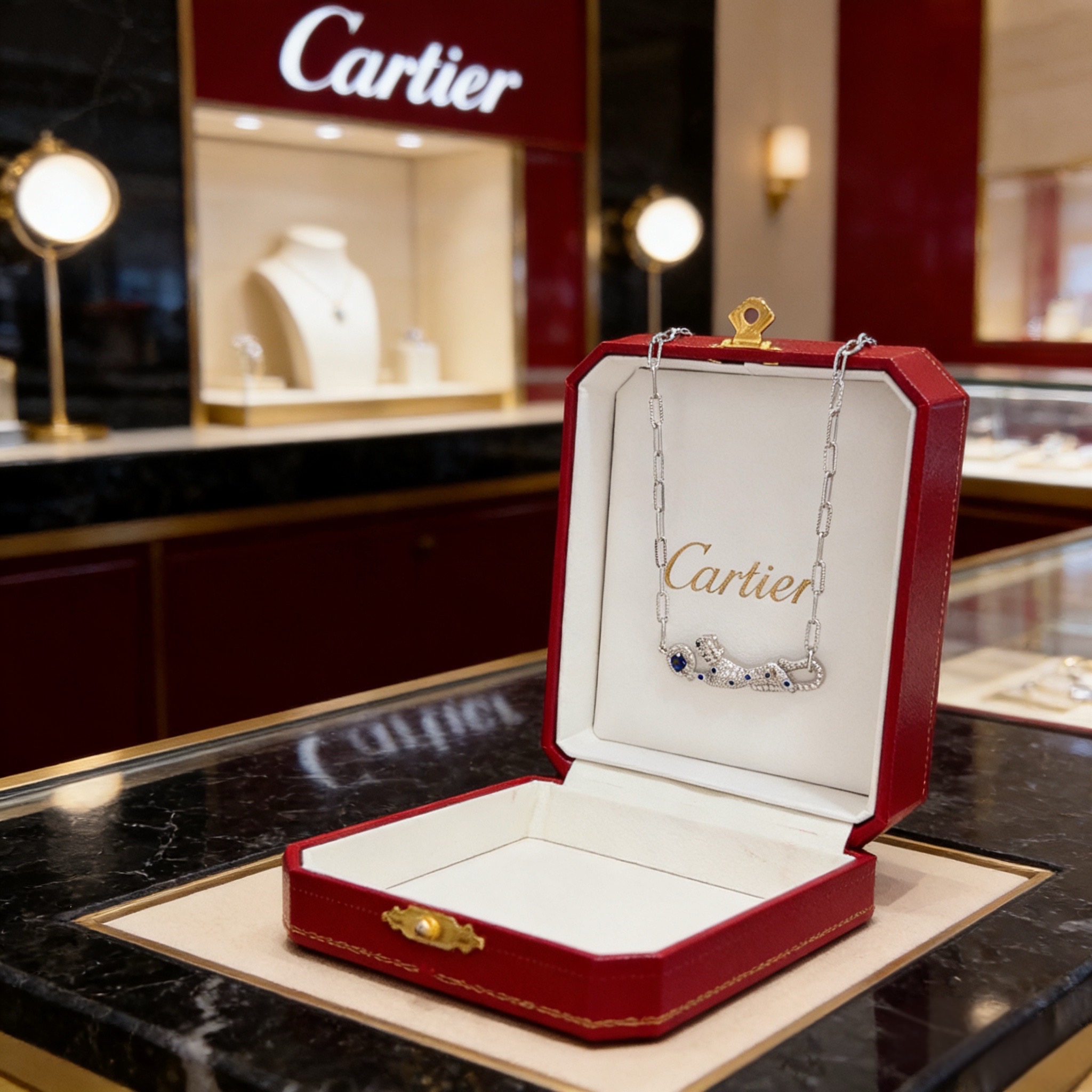 卡地亚镶钻猎豹项链 高端定制版本 镶嵌钻工艺 V金材质 经典而时尚风格 用凌厉线条重构爱情美学！打破常规