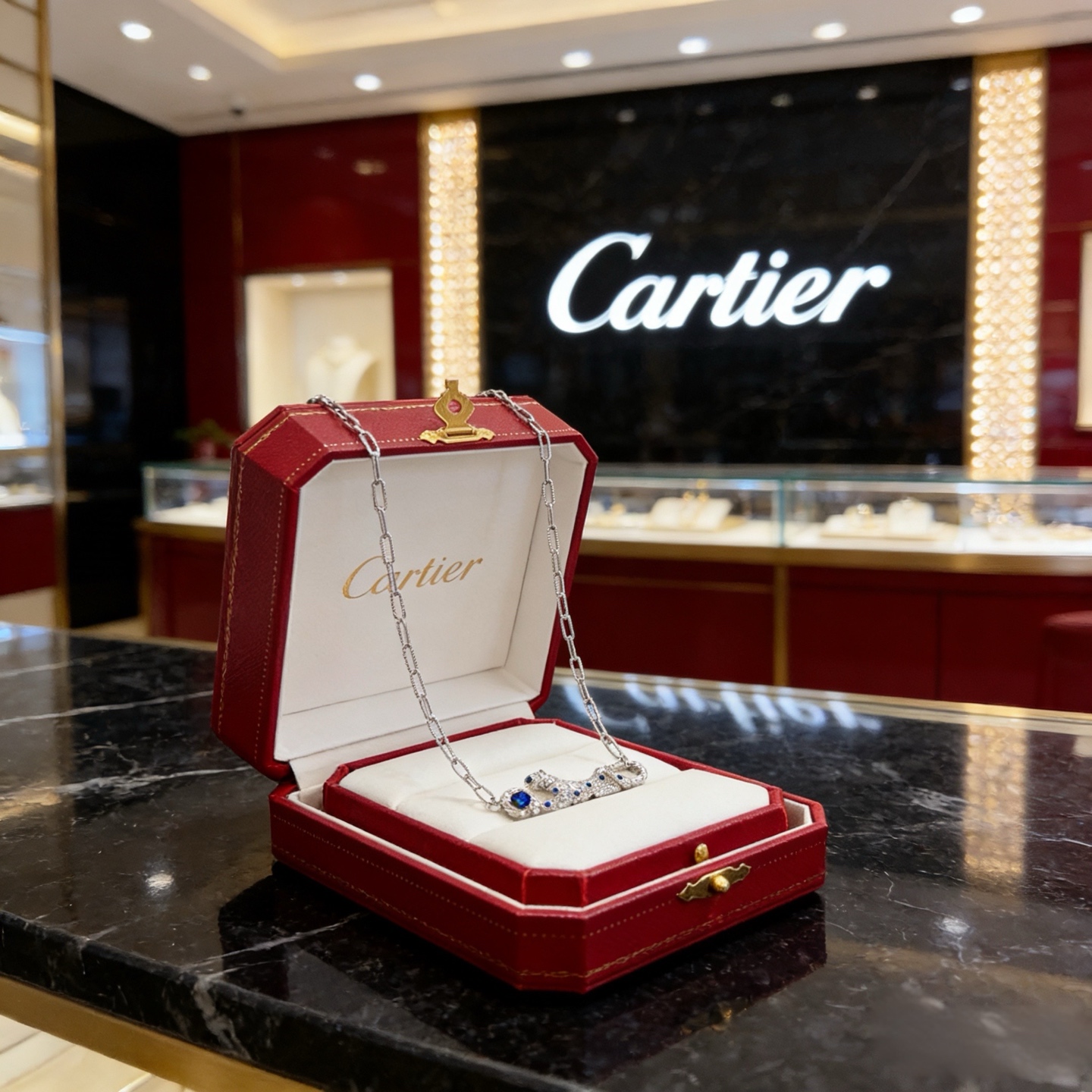 卡地亚镶钻猎豹项链 高端定制版本 镶嵌钻工艺 V金材质 经典而时尚风格 用凌厉线条重构爱情美学！打破常规