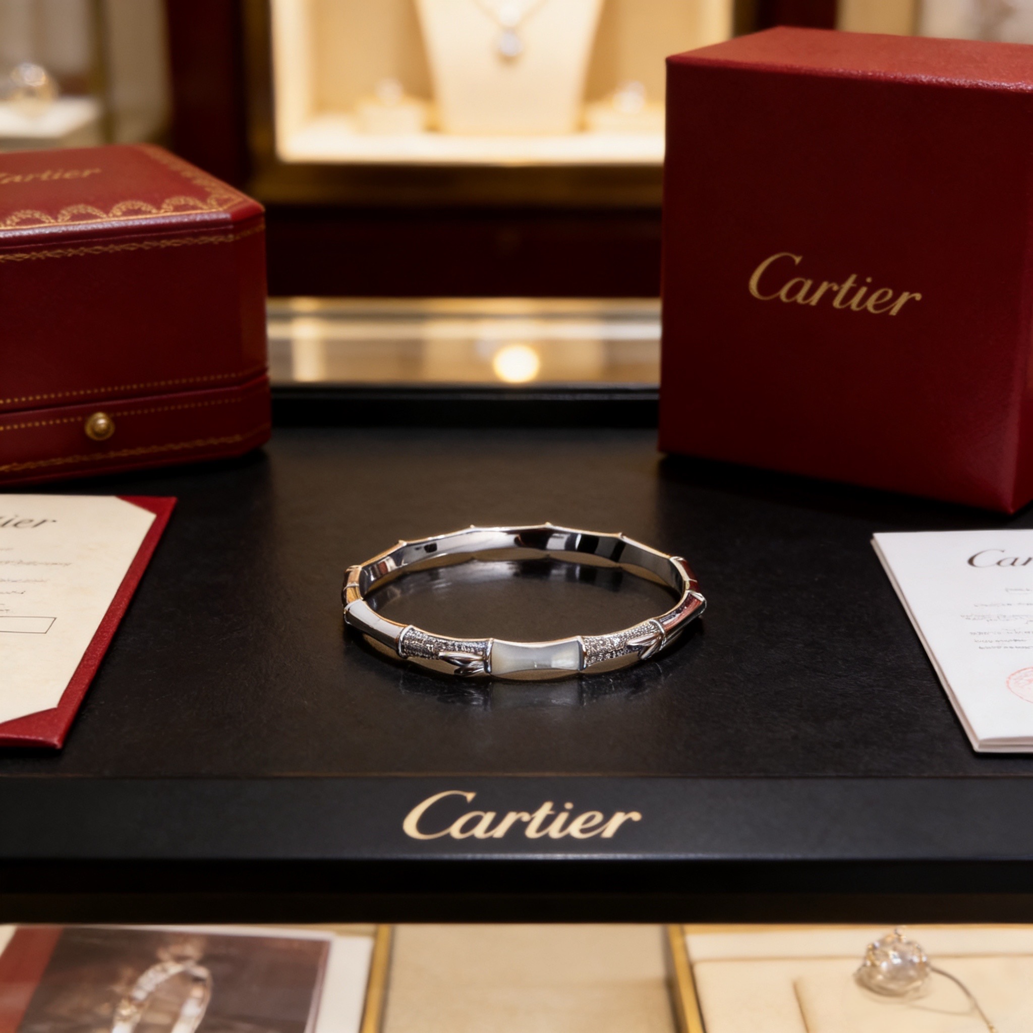 卡地亚镶钻手镯 高端定制版本 镶嵌钻工艺 V金材质 经典而时尚风格 用凌厉线条重构爱情美学！打破常规，镶