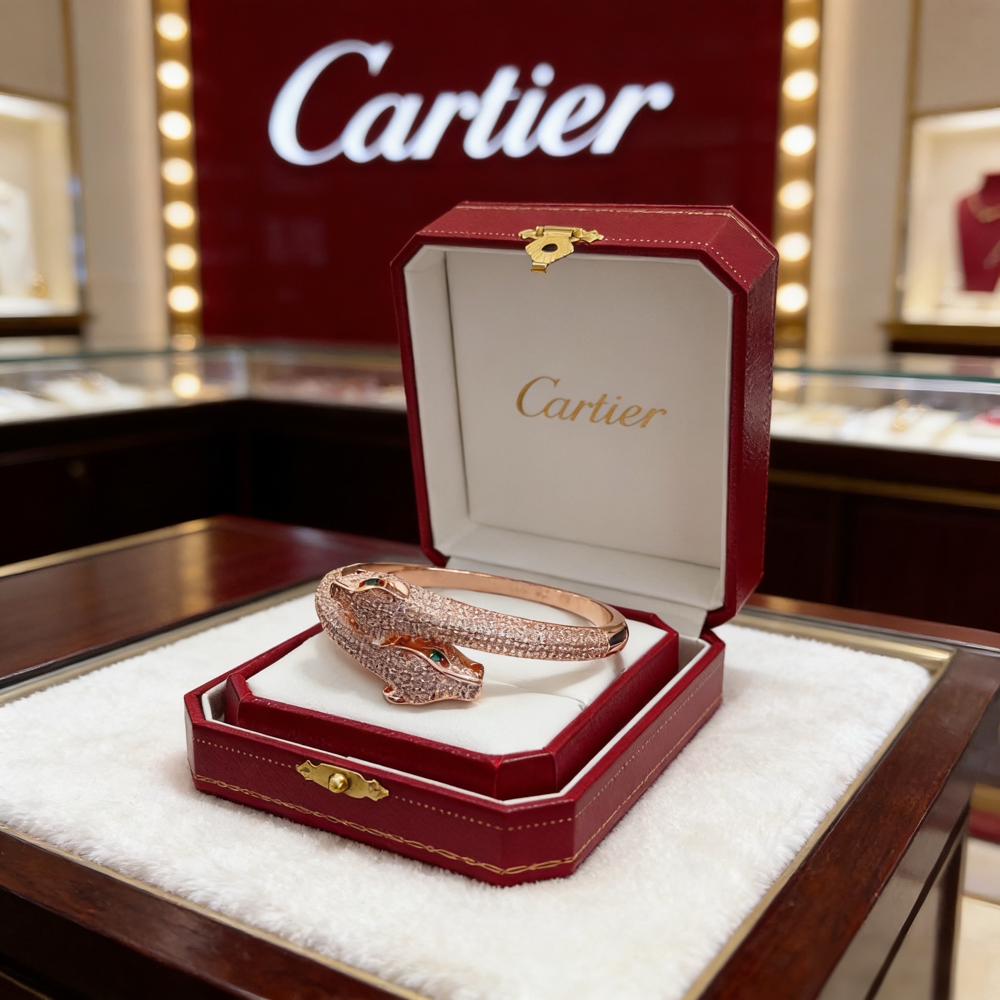 卡地亚镶钻豹子手镯 高端定制版本 镶嵌钻工艺 V金材质 经典而时尚风格 用凌厉线条重构爱情美学！打破常规