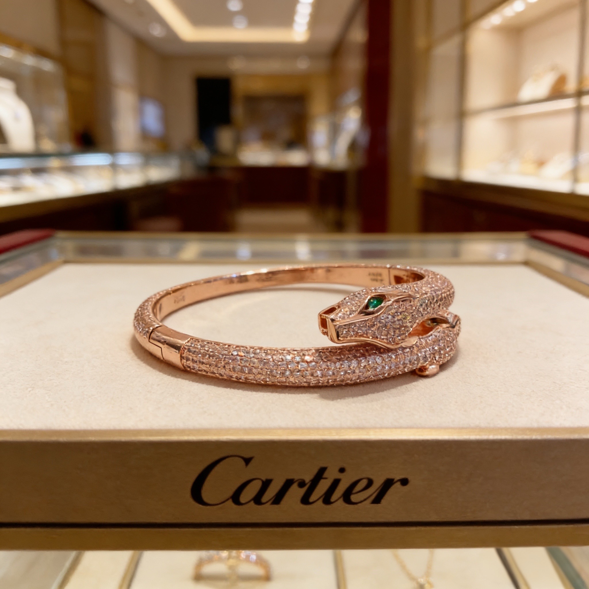 卡地亚镶钻豹子手镯 高端定制版本 镶嵌钻工艺 V金材质 经典而时尚风格 用凌厉线条重构爱情美学！打破常规