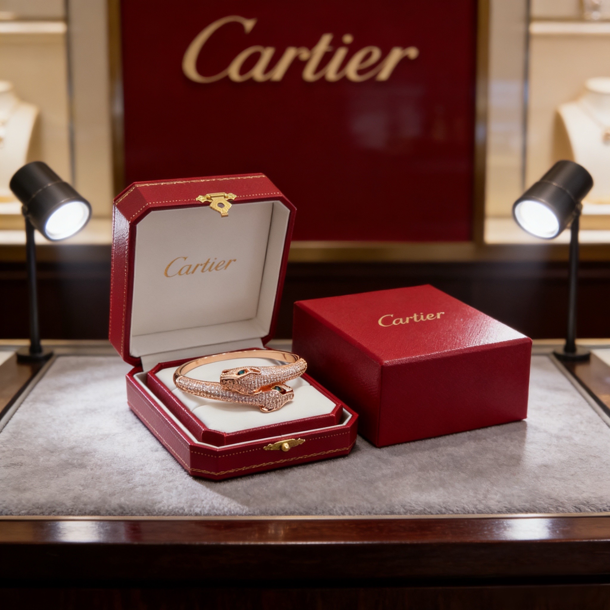 卡地亚镶钻豹子手镯 高端定制版本 镶嵌钻工艺 V金材质 经典而时尚风格 用凌厉线条重构爱情美学！打破常规