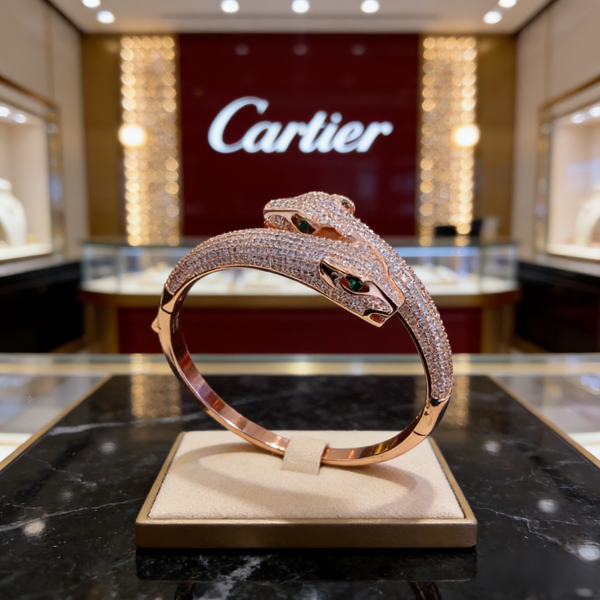 卡地亚镶钻豹子手镯 高端定制版本 镶嵌钻工艺 V金材质 经典而时尚风格 用凌厉线条重构爱情美学！打破常规