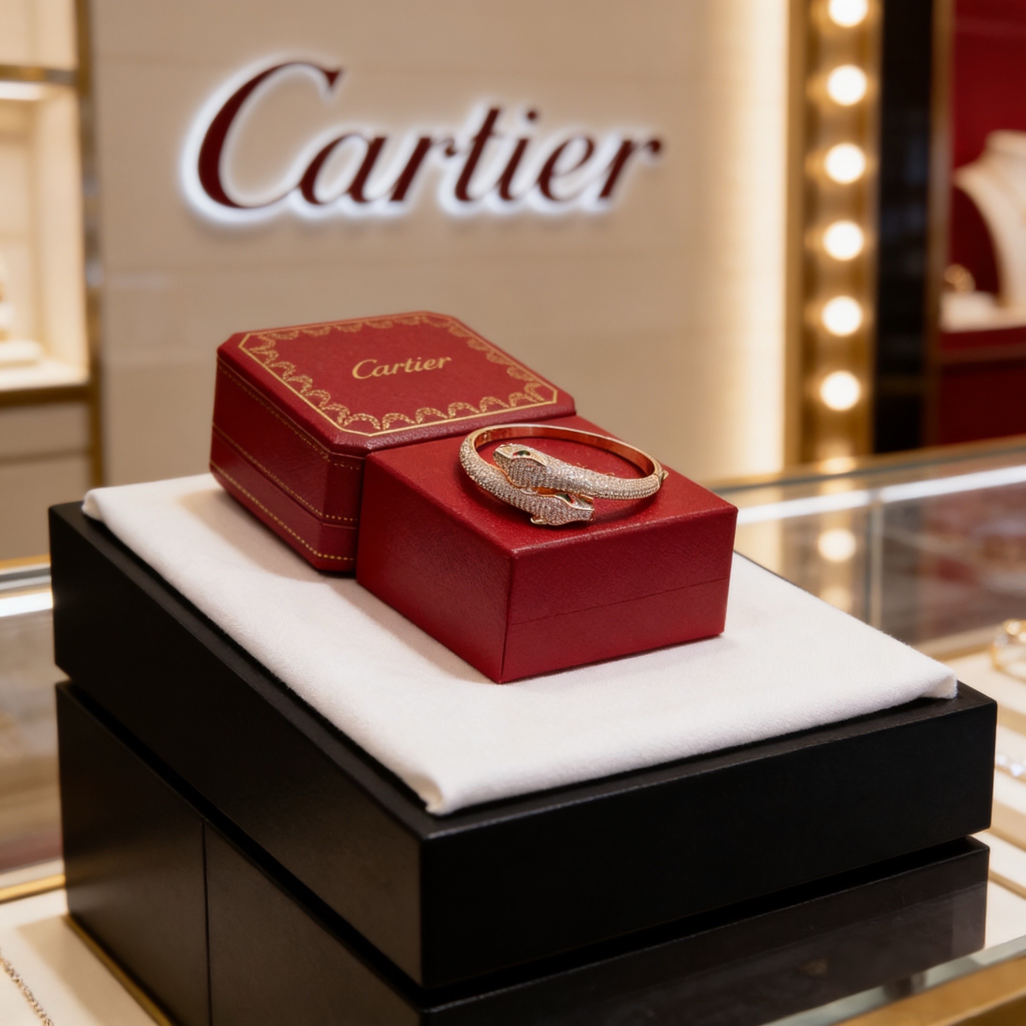 卡地亚镶钻豹子手镯 高端定制版本 镶嵌钻工艺 V金材质 经典而时尚风格 用凌厉线条重构爱情美学！打破常规