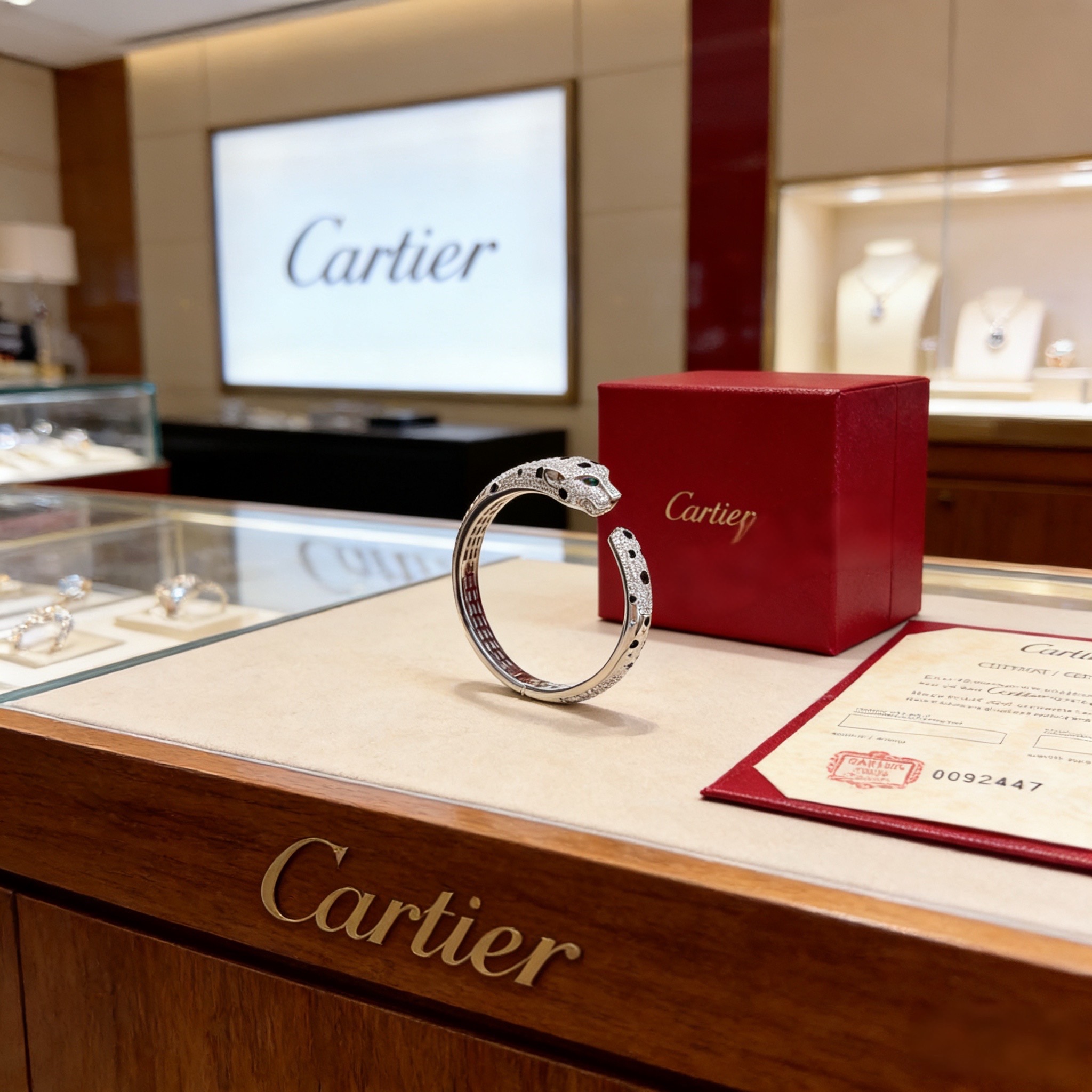 卡地亚镶钻豹子手镯 高端定制版本 镶嵌钻工艺 V金材质 经典而时尚风格 用凌厉线条重构爱情美学！打破常规